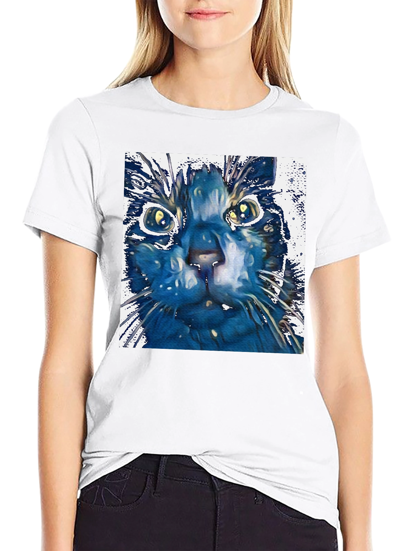 Abstract Cat Art Print Black T-Shirt