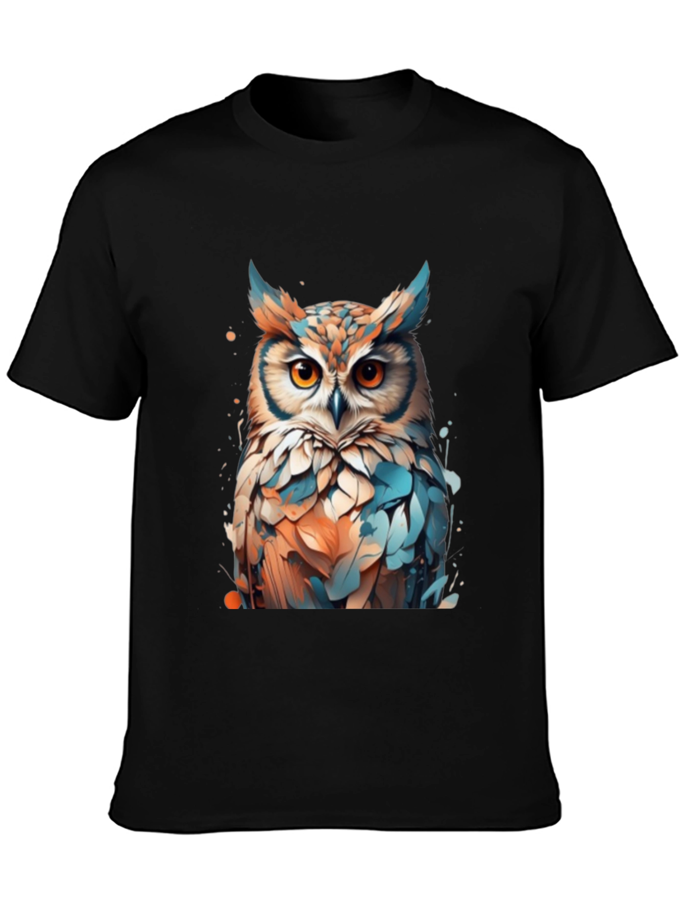 Owl Graphic Black T-Shirt - Artistic Design