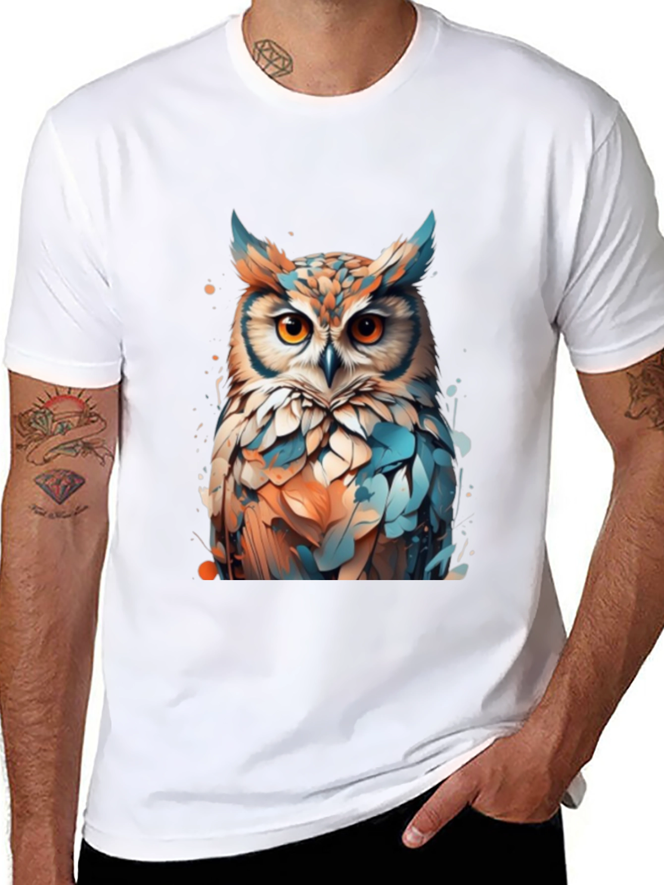 Owl Graphic Black T-Shirt - Artistic Design