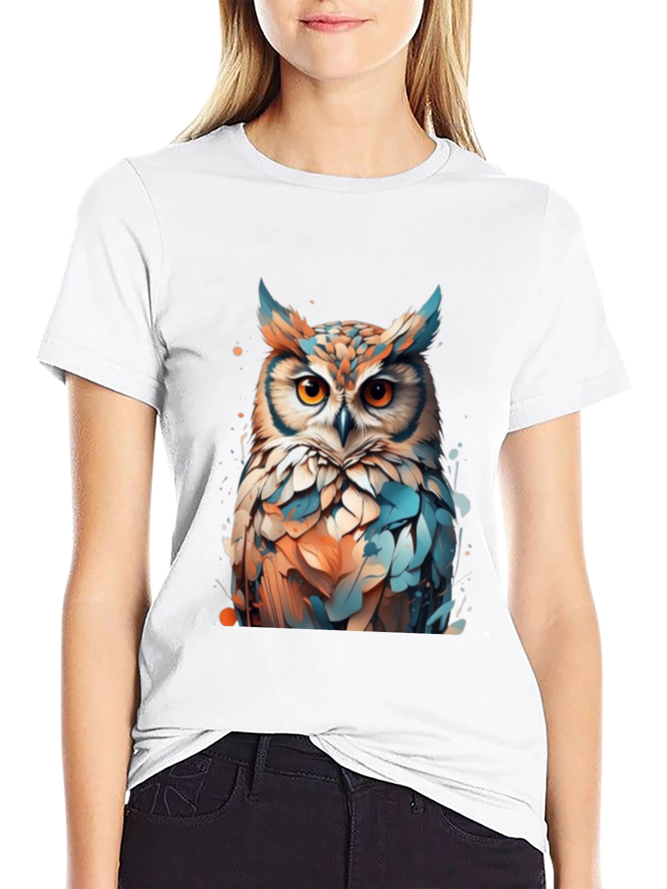 Owl Graphic Black T-Shirt - Artistic Design