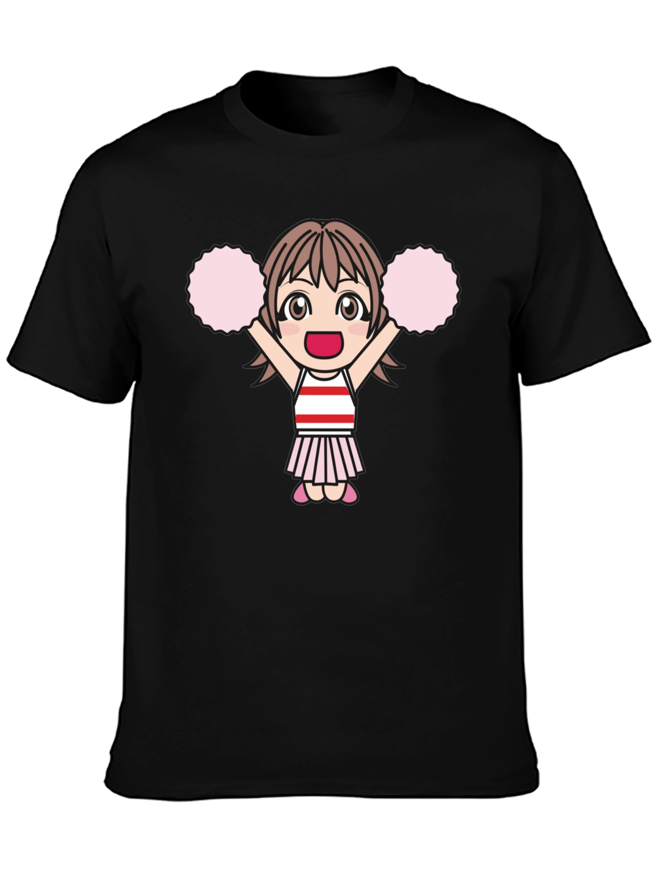 Cheerleader Anime Girl Black T-Shirt