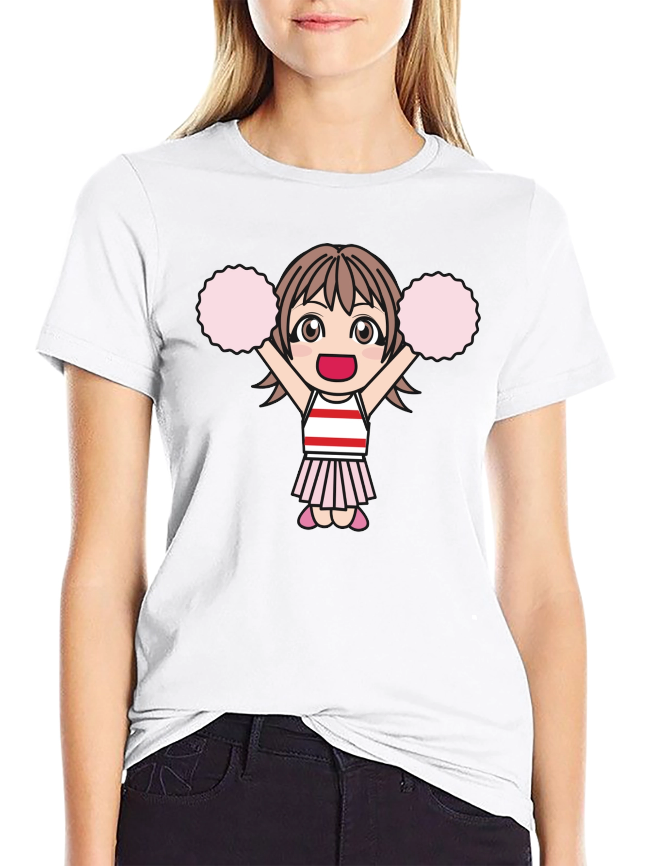 Cheerleader Anime Girl Black T-Shirt