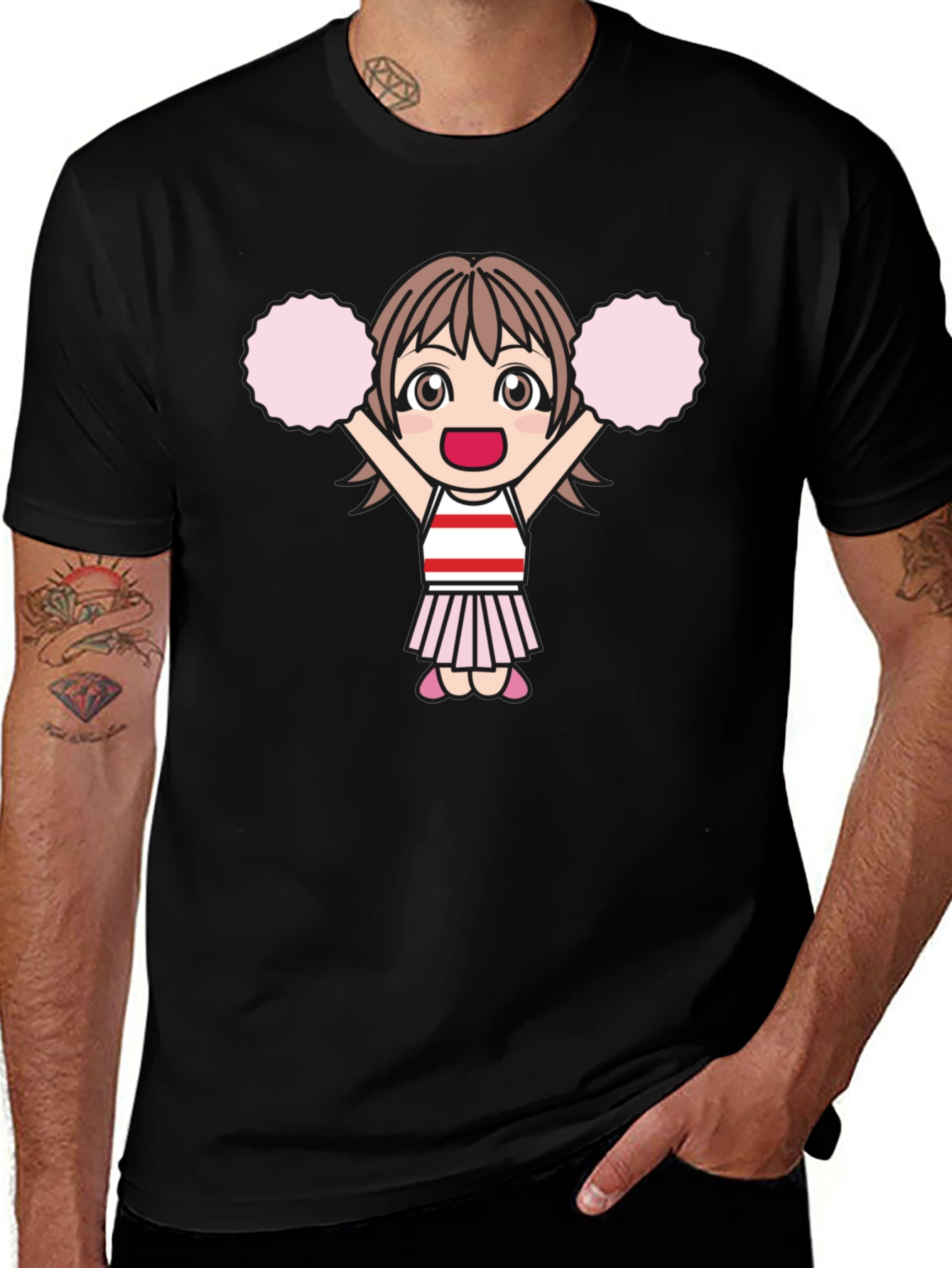 Cheerleader Anime Girl Black T-Shirt