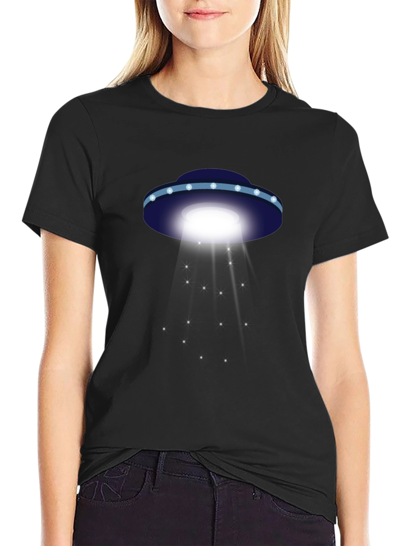UFO Abduction Graphic Tee - Black Cotton T-Shirt