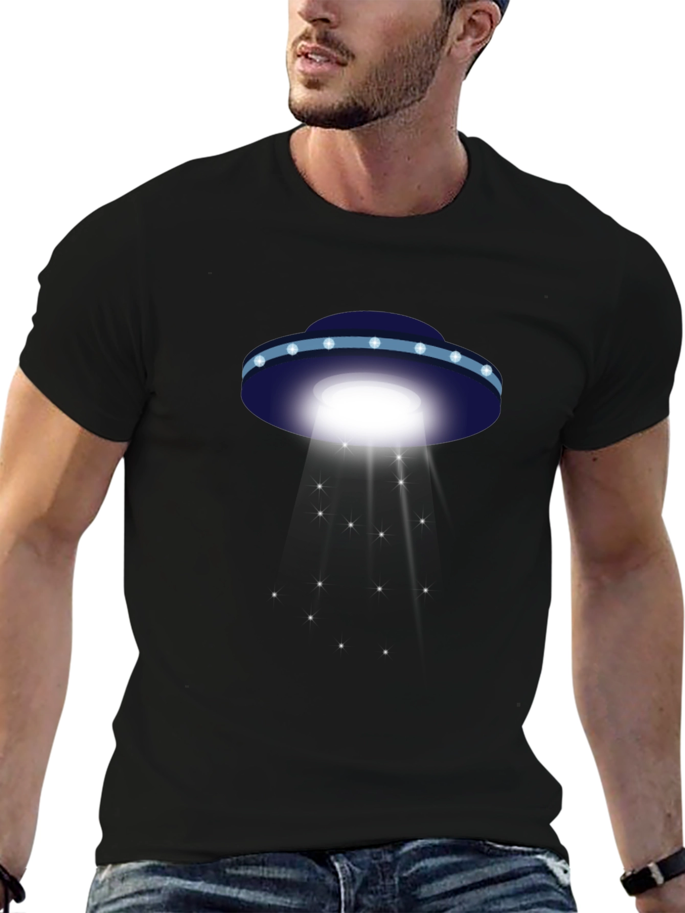 UFO Abduction Graphic Tee - Black Cotton T-Shirt