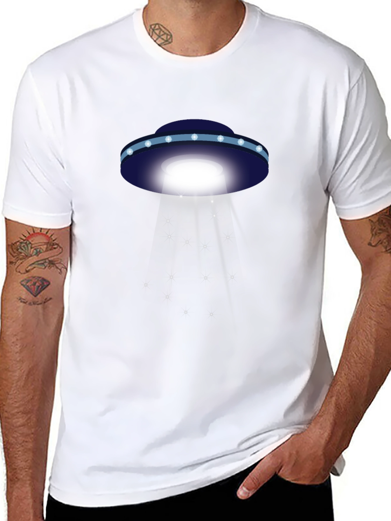 UFO Abduction Graphic Tee - Black Cotton T-Shirt