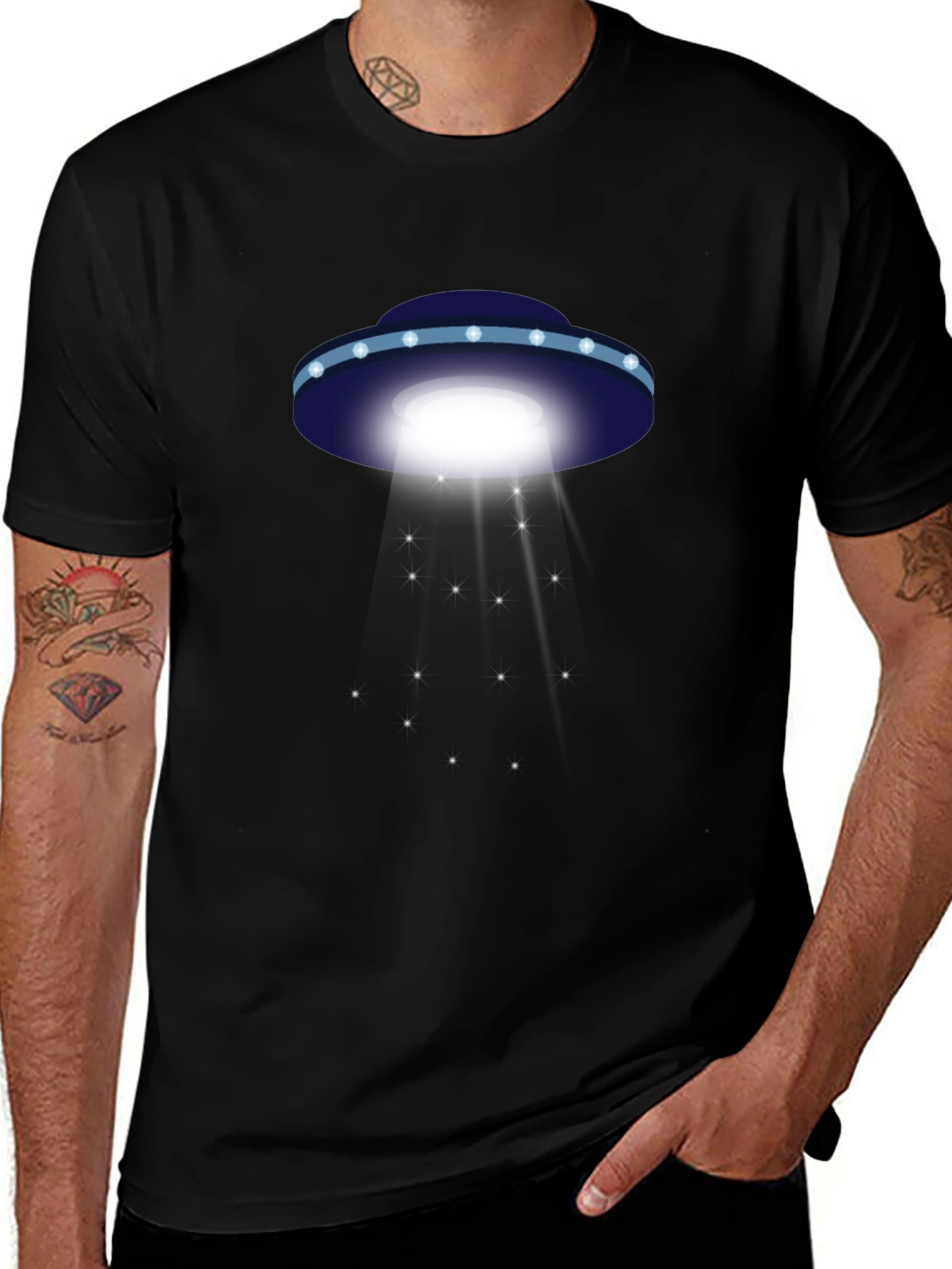 UFO Abduction Graphic Tee - Black Cotton T-Shirt