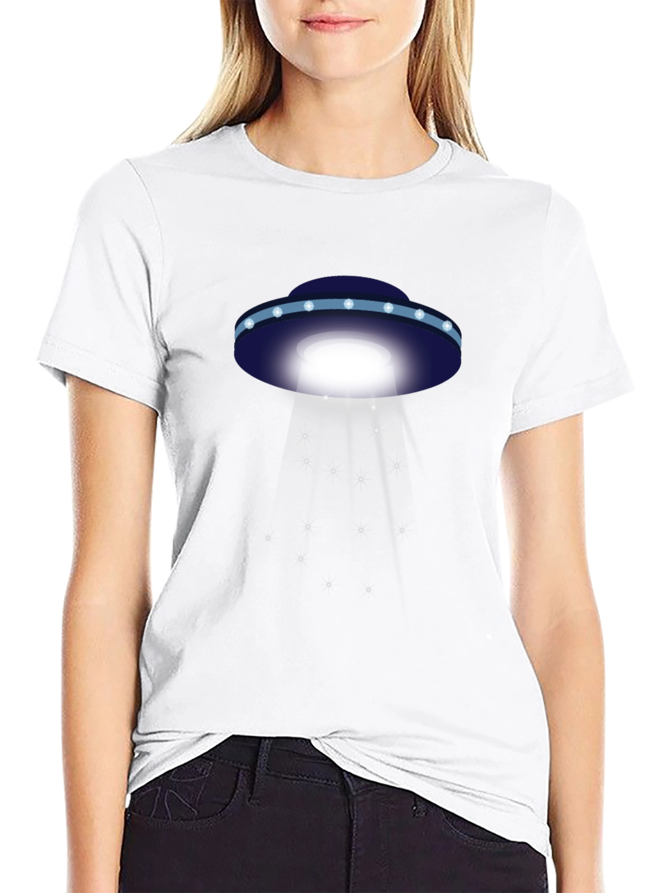 UFO Abduction Graphic Tee - Black Cotton T-Shirt