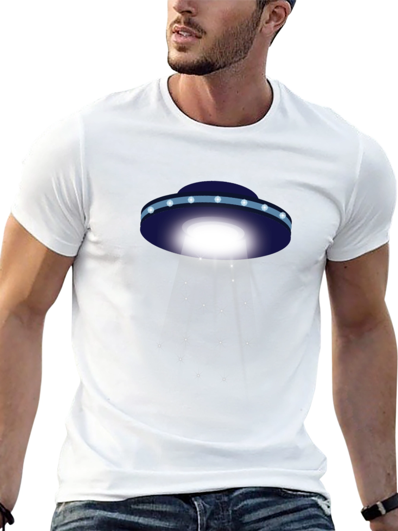 UFO Abduction Graphic Tee - Black Cotton T-Shirt