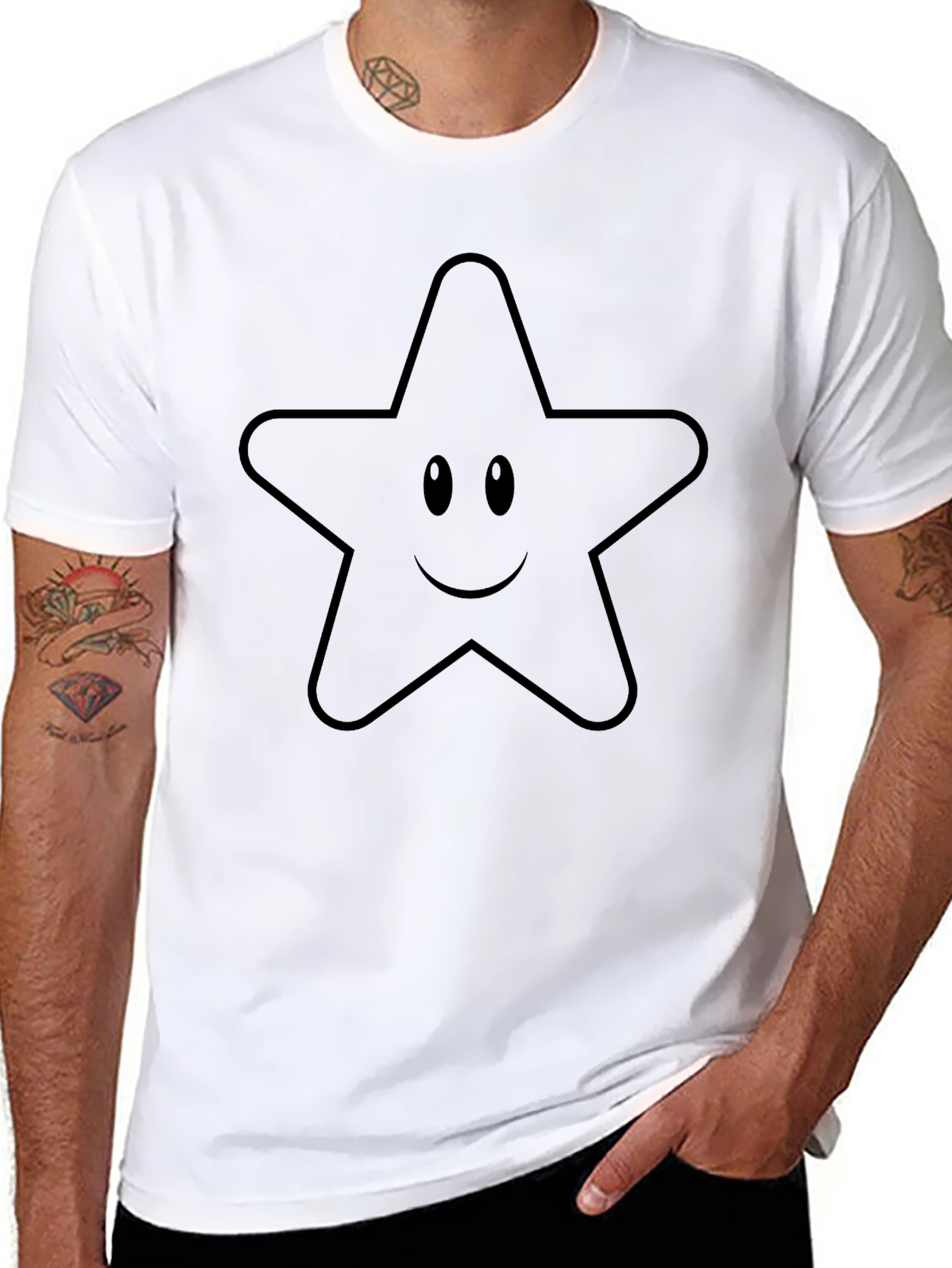 Smiling Star Graphic Tee - Black Casual Shirt