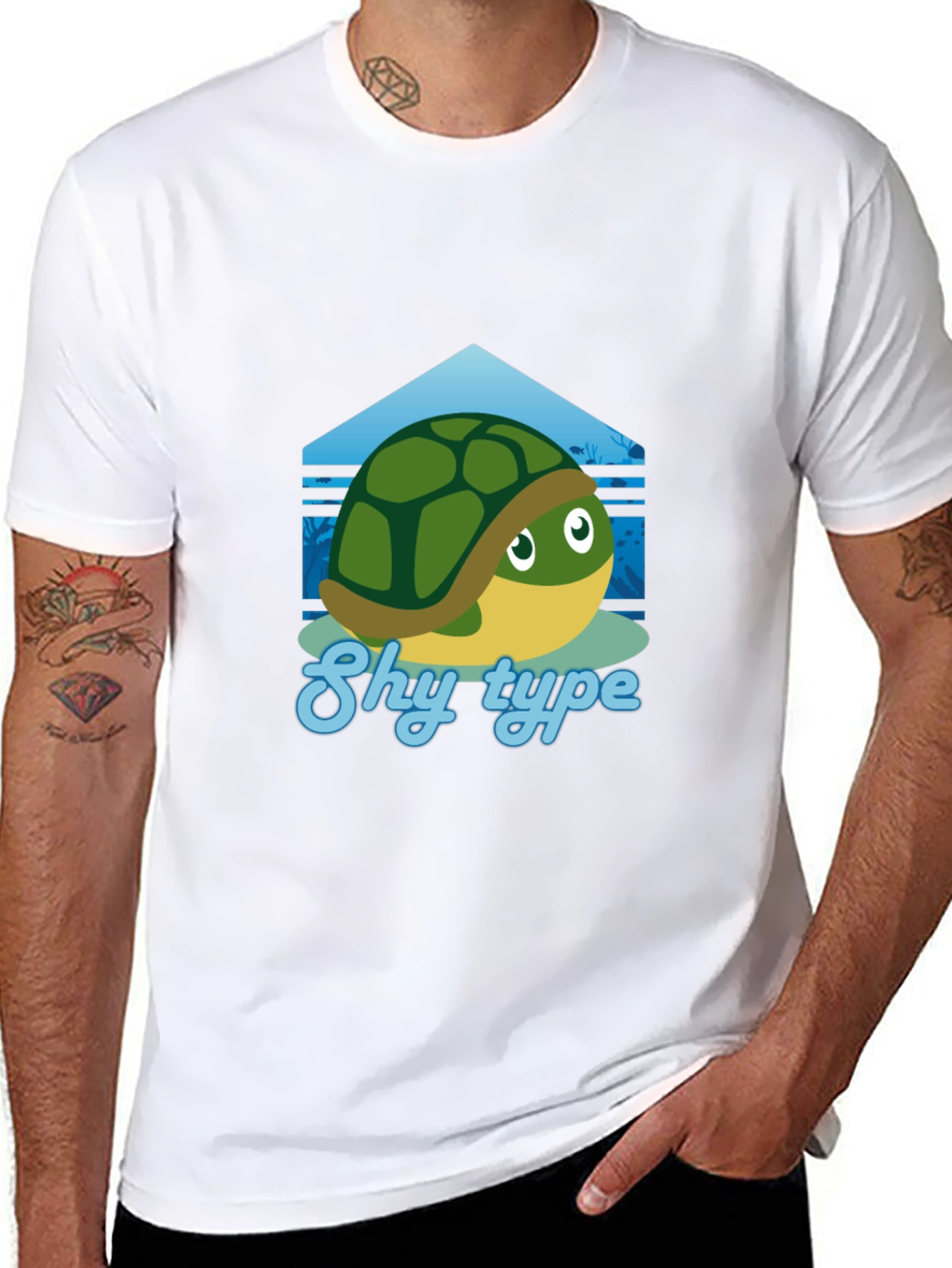 Shy Turtle Graphic T-Shirt - Cute Cartoon Design