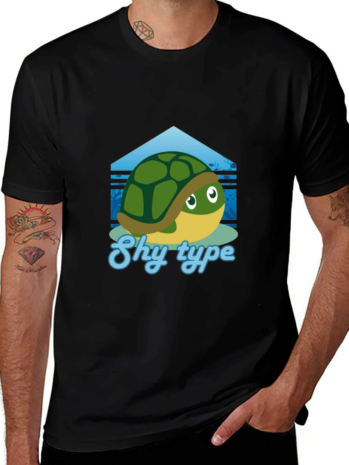 Shy Turtle Graphic T-Shirt - Cute Cartoon Design
