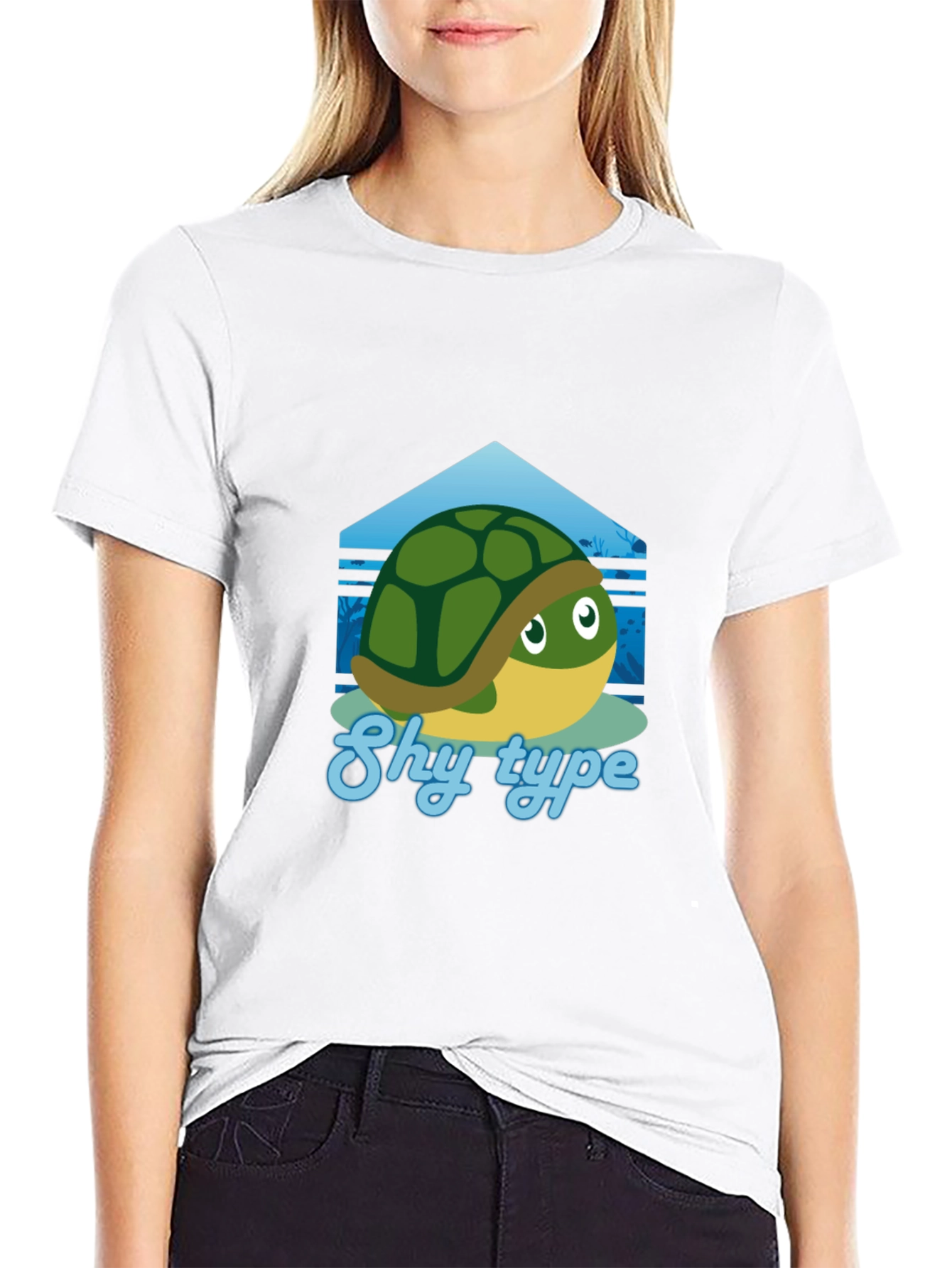 Shy Turtle Graphic T-Shirt - Cute Cartoon Design