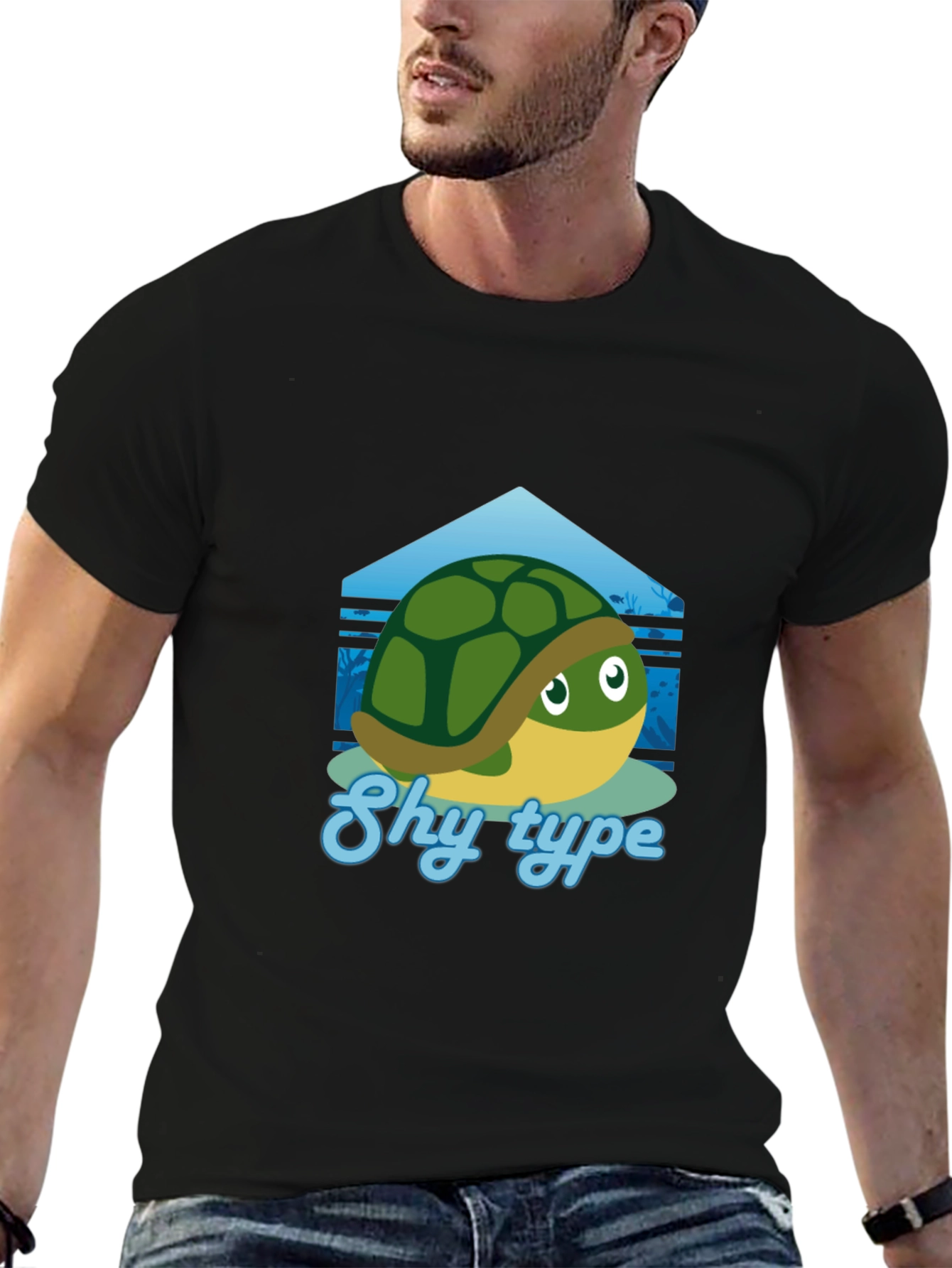 Shy Turtle Graphic T-Shirt - Cute Cartoon Design