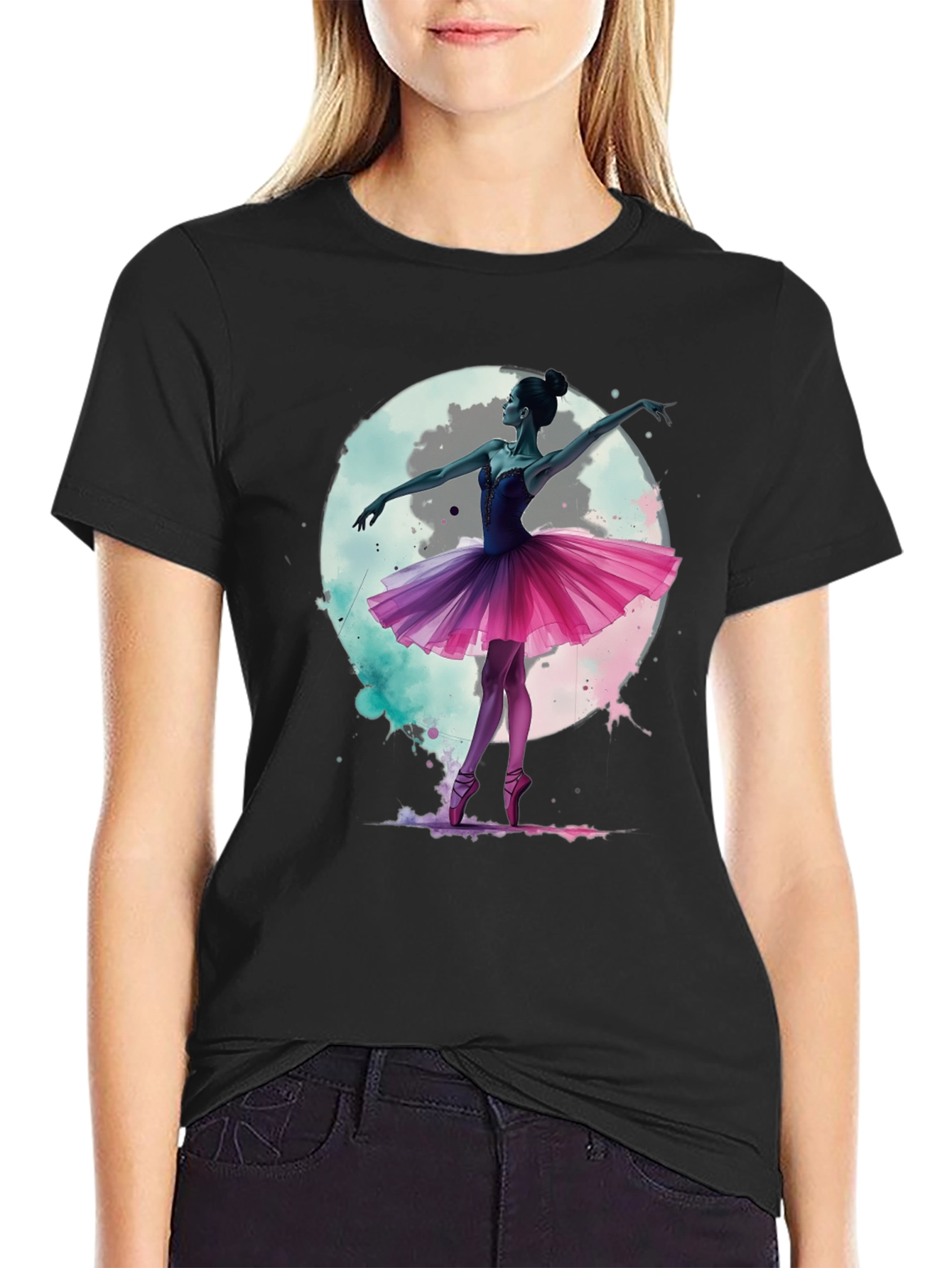 Ballerina Moon T-Shirt - Artistic Graphic Tee