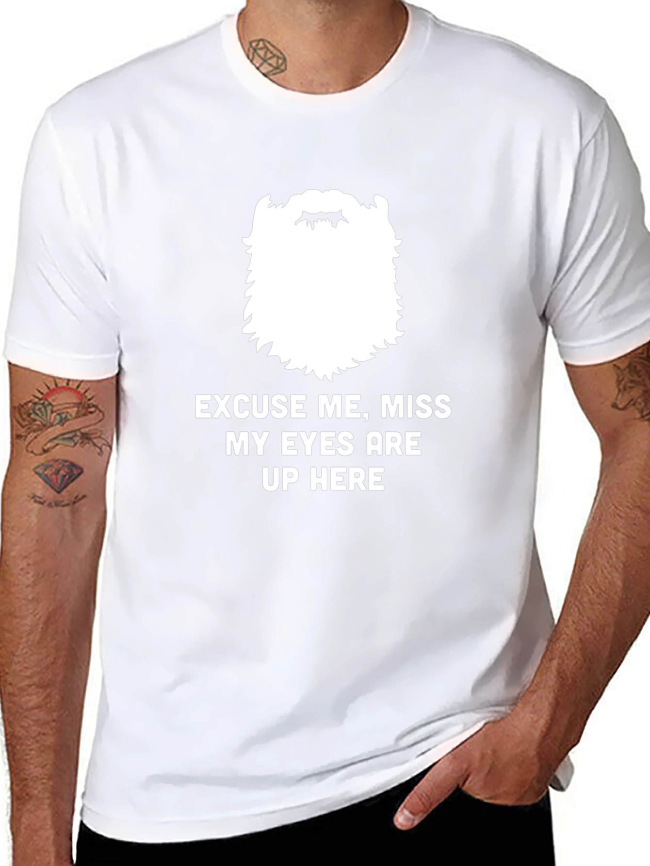 Funny Bearded Mens Eyes Up Here Graphic Tee