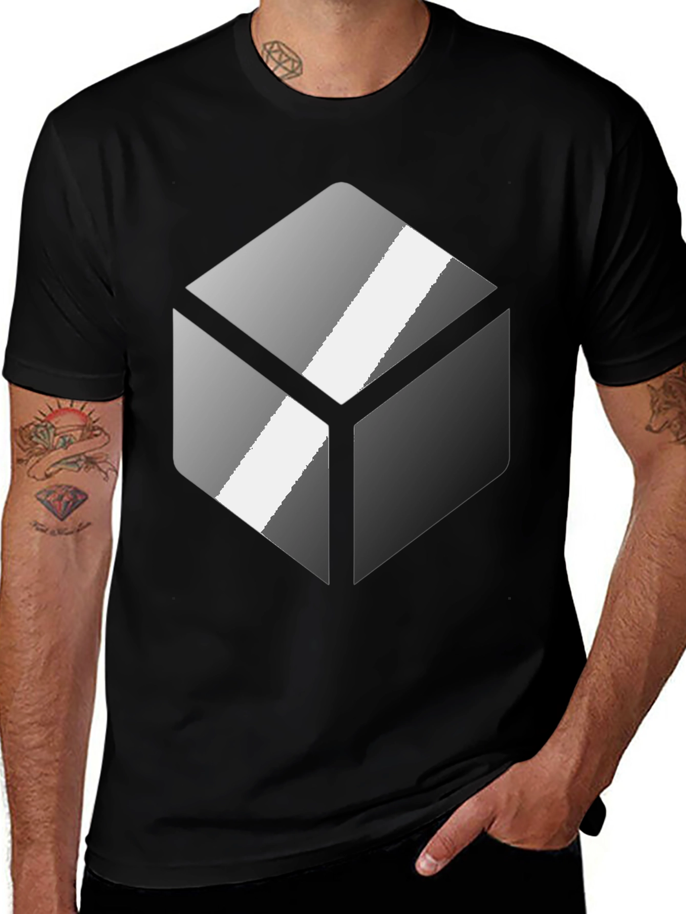Geometric Cube Graphic Tee - Modern Design