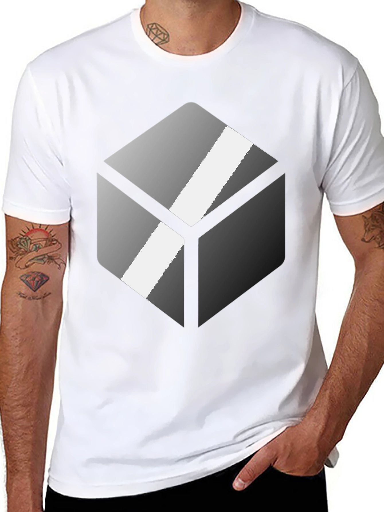 Geometric Cube Graphic Tee - Modern Design