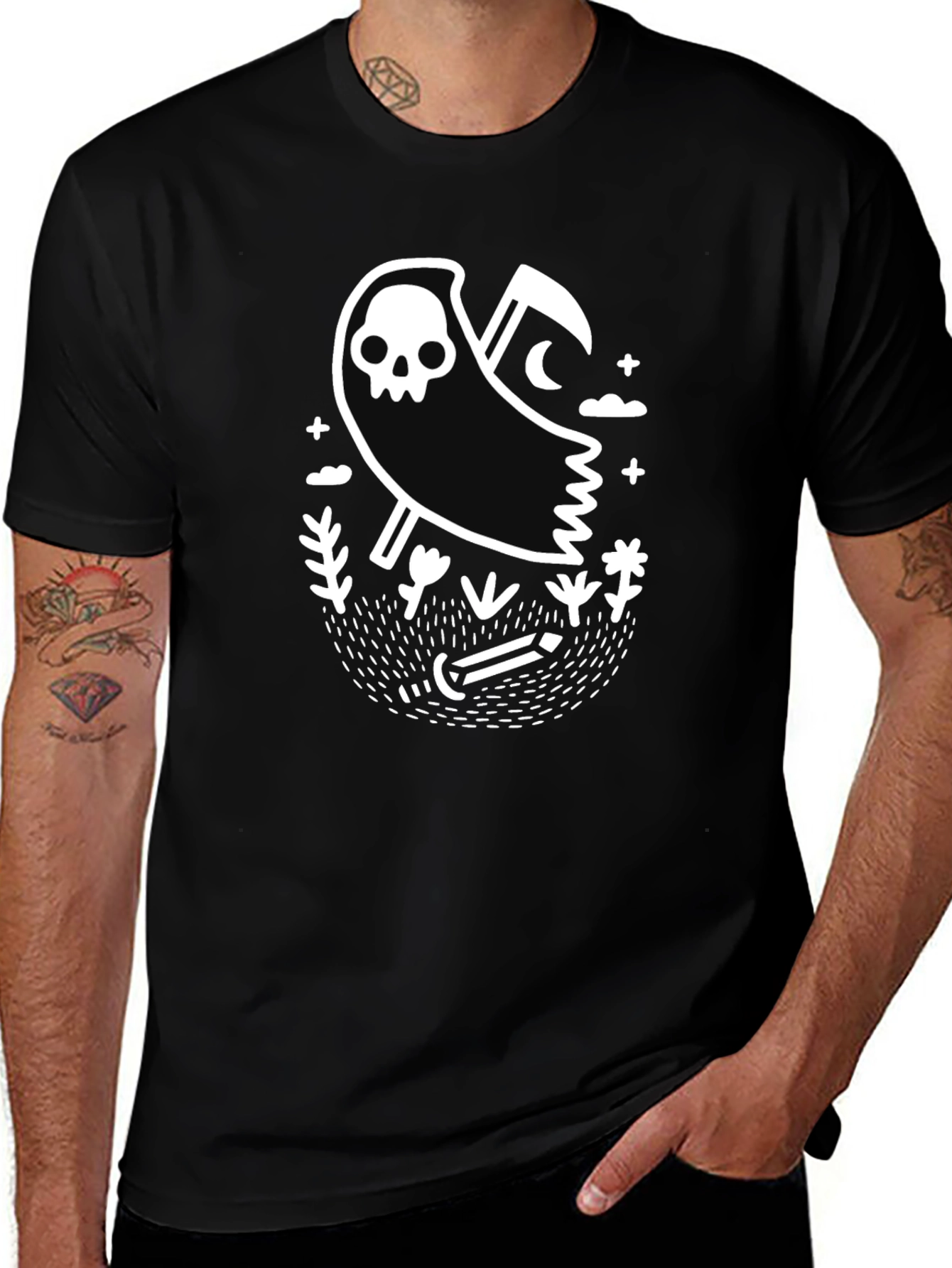 Grim Reaper Graphic Tee - Black Cotton T-Shirt