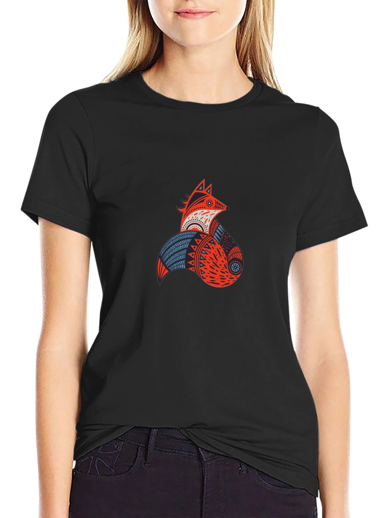 Geometric Fox Graphic Tee - Modern Tribal Design