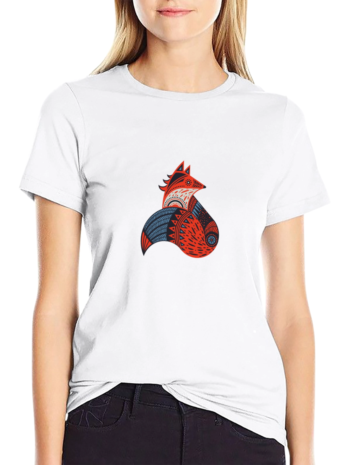 Geometric Fox Graphic Tee - Modern Tribal Design