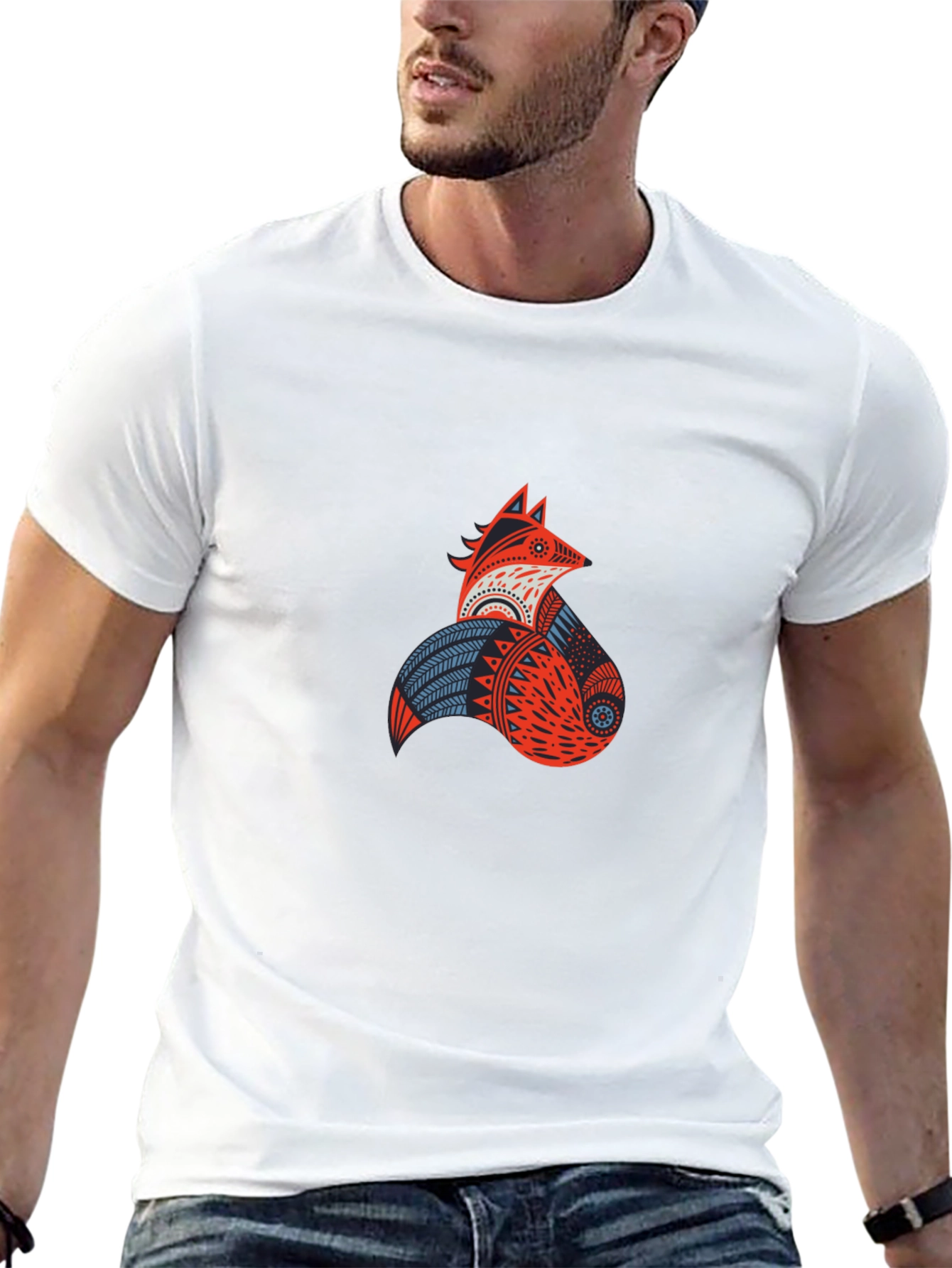 Geometric Fox Graphic Tee - Modern Tribal Design