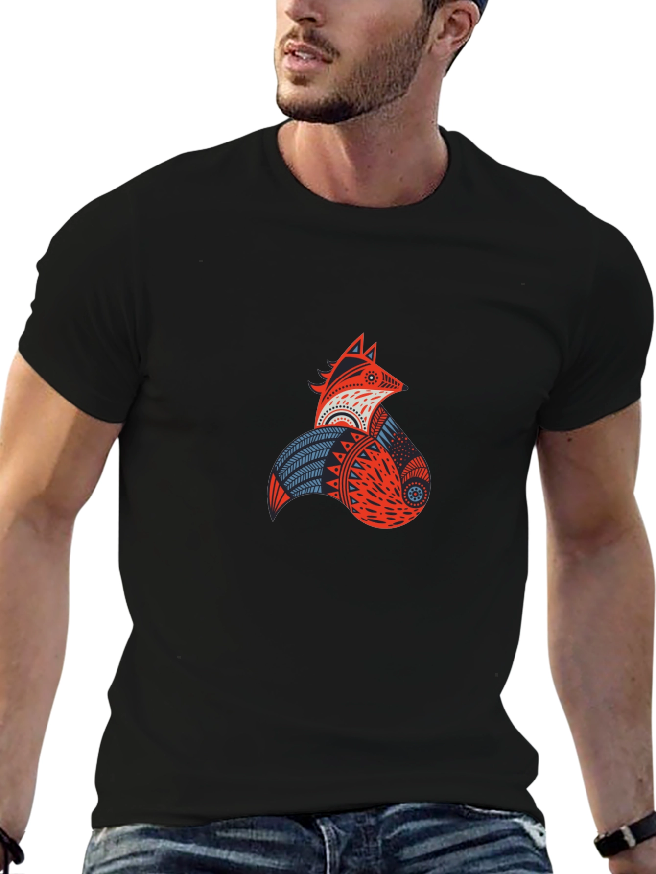 Geometric Fox Graphic Tee - Modern Tribal Design