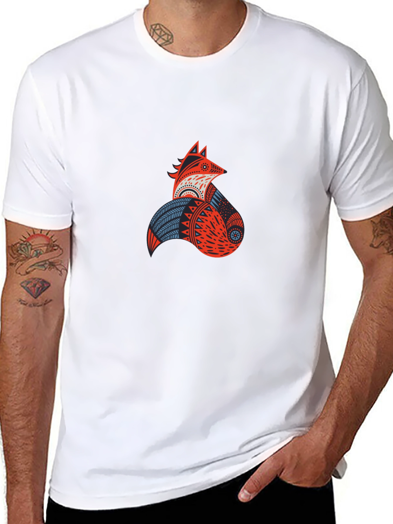 Geometric Fox Graphic Tee - Modern Tribal Design