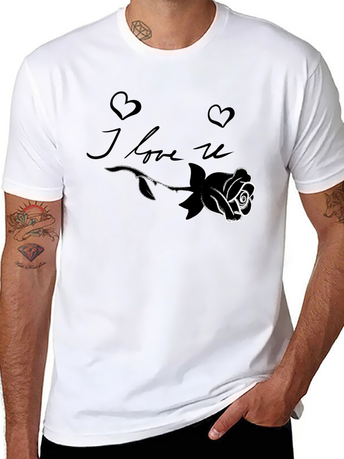 I Love U Rose Graphic Black T-Shirt