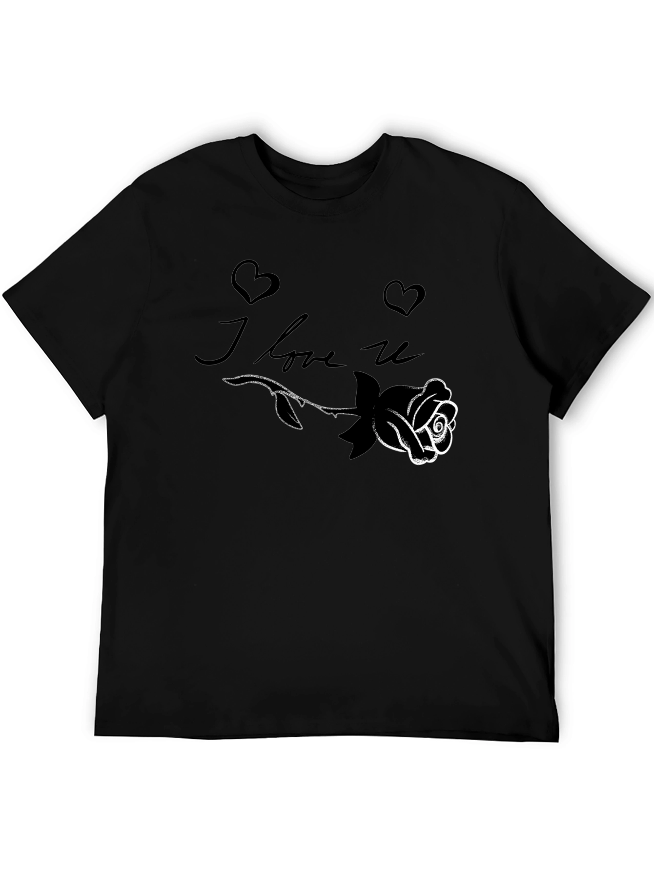 I Love U Rose Graphic Black T-Shirt