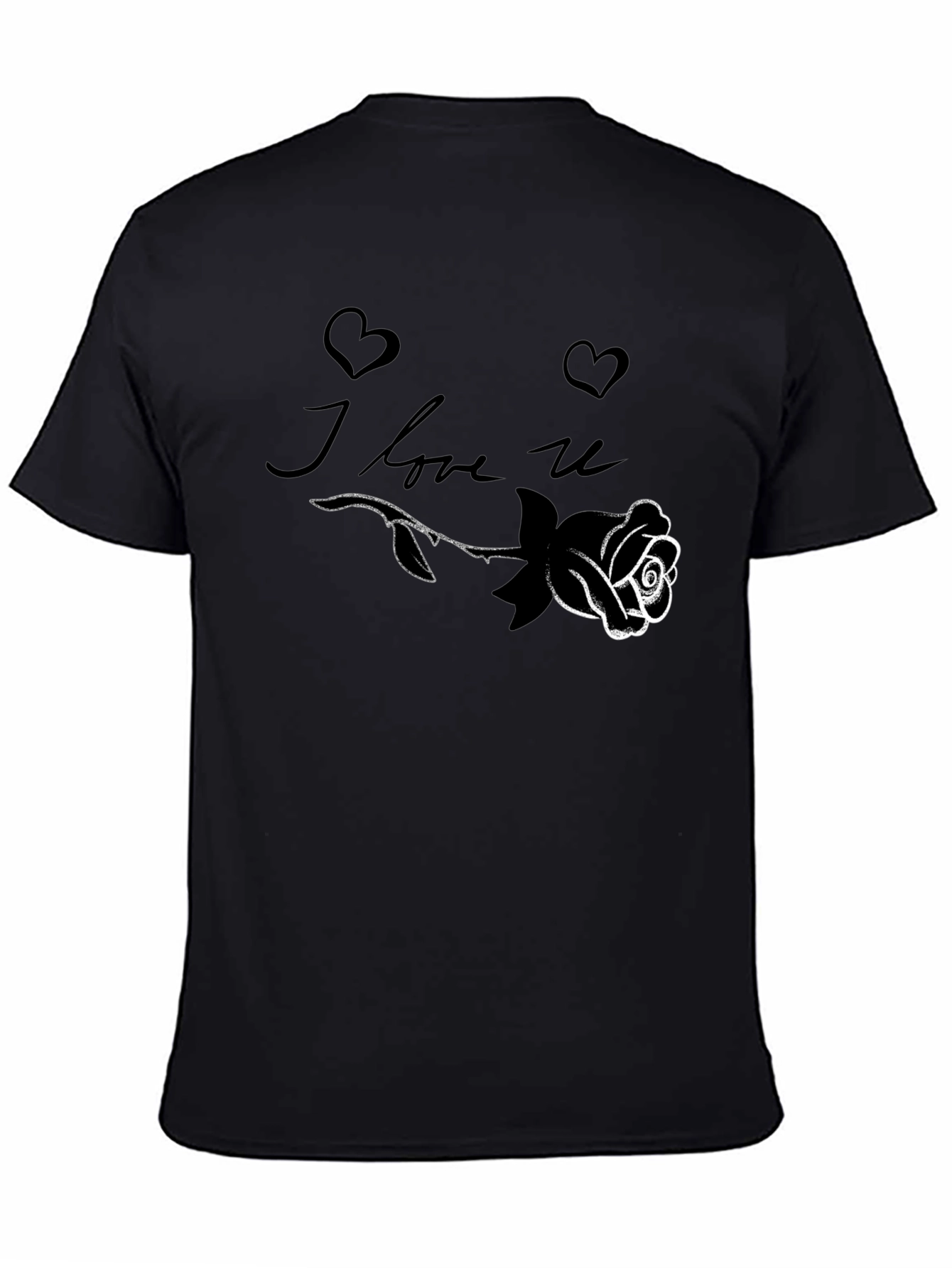 I Love U Rose Graphic Black T-Shirt