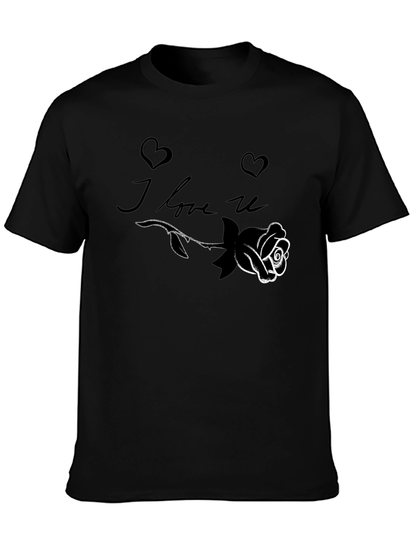 I Love U Rose Graphic Black T-Shirt