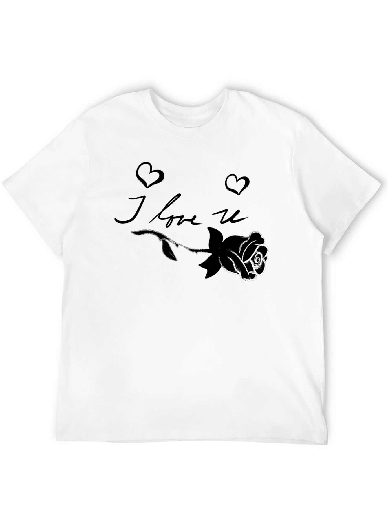 I Love U Rose Graphic Black T-Shirt