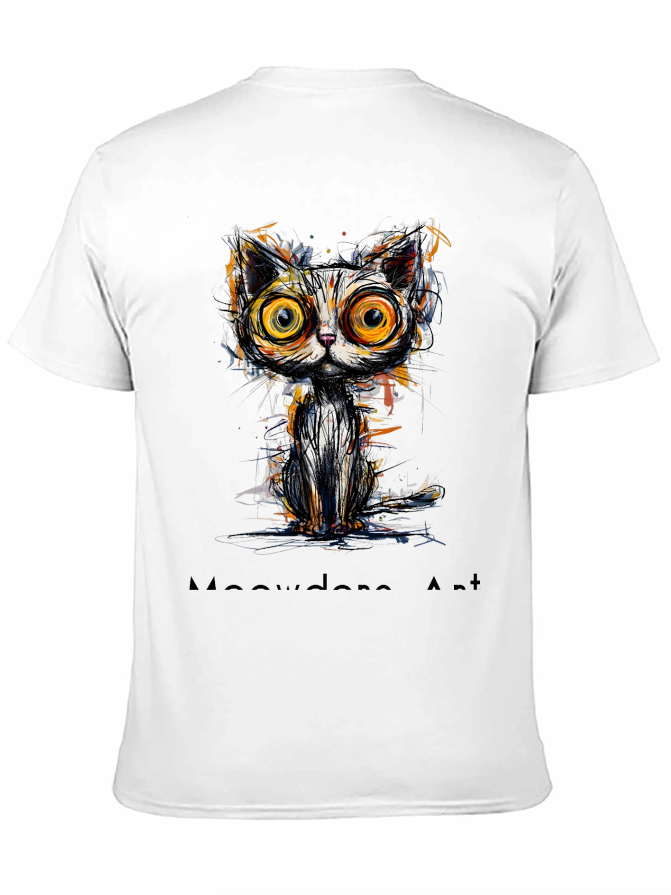 Abstract Cat Graphic Print Black T-Shirt