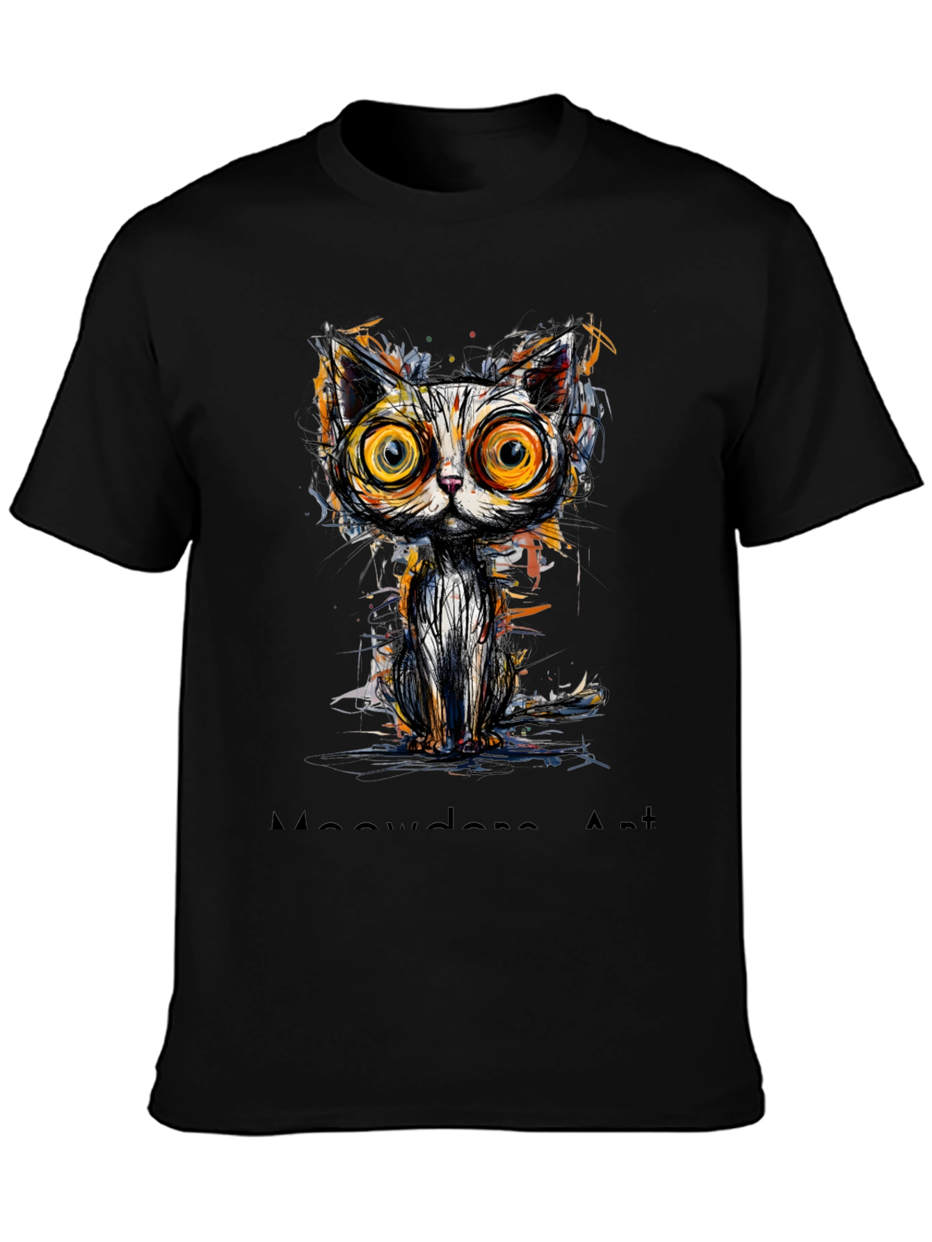 Abstract Cat Graphic Print Black T-Shirt
