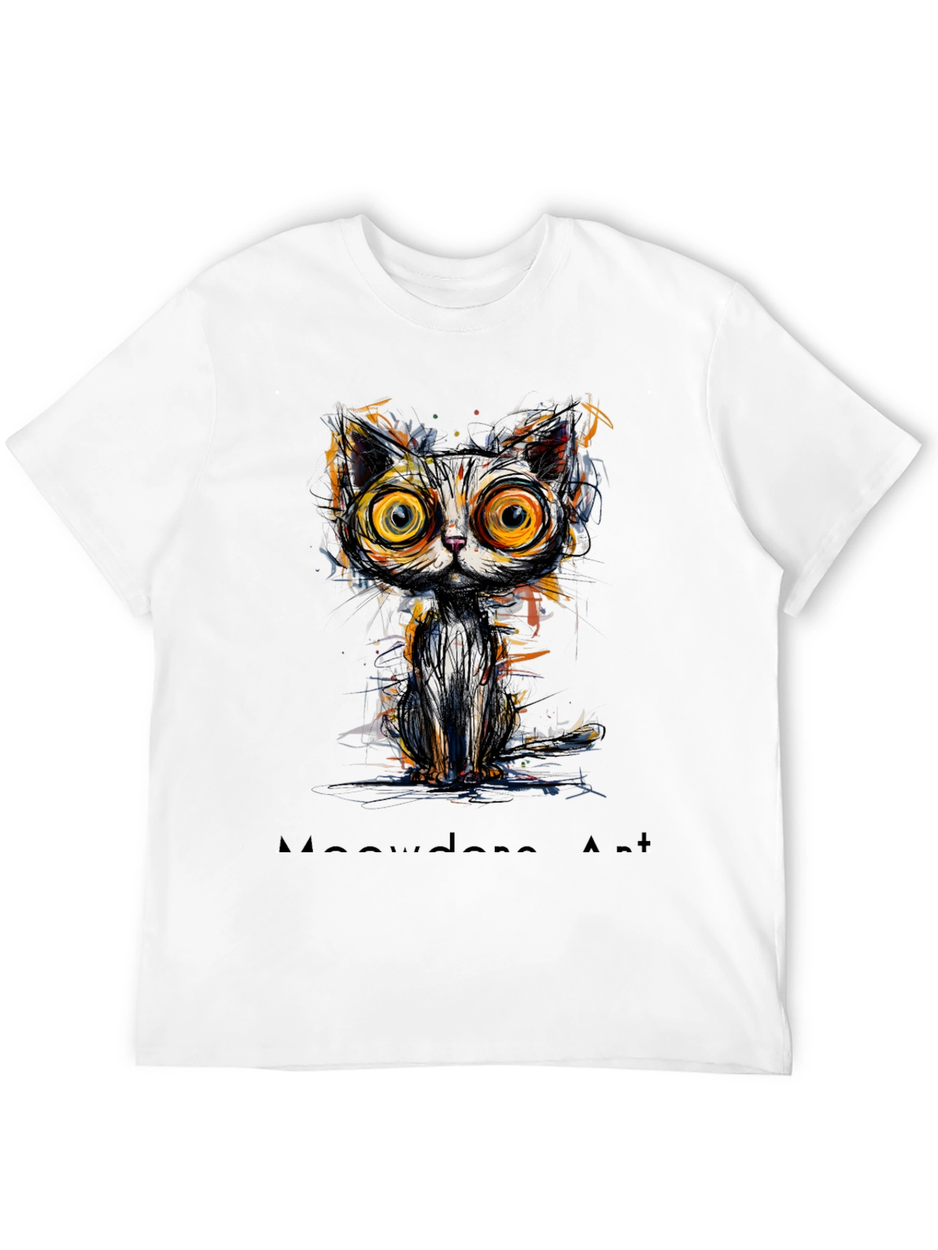 Abstract Cat Graphic Print Black T-Shirt