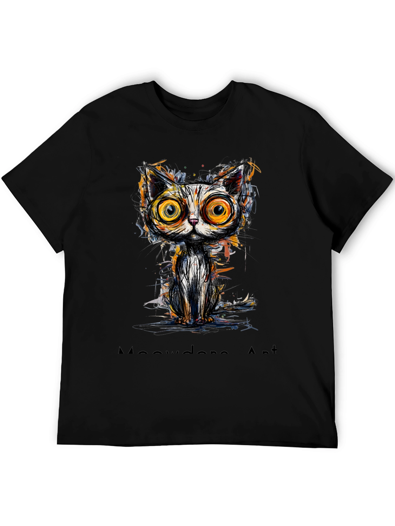 Abstract Cat Graphic Print Black T-Shirt