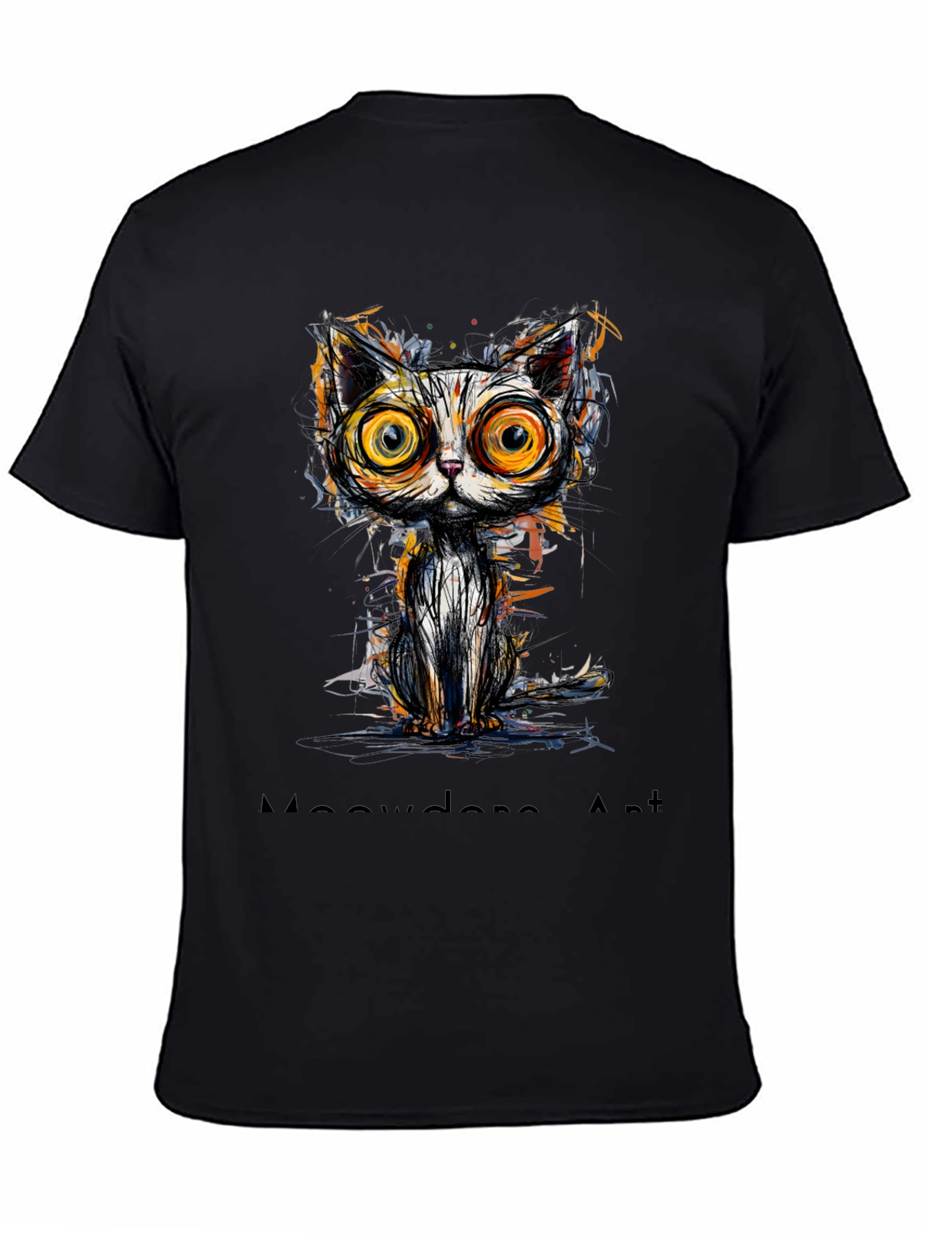 Abstract Cat Graphic Print Black T-Shirt