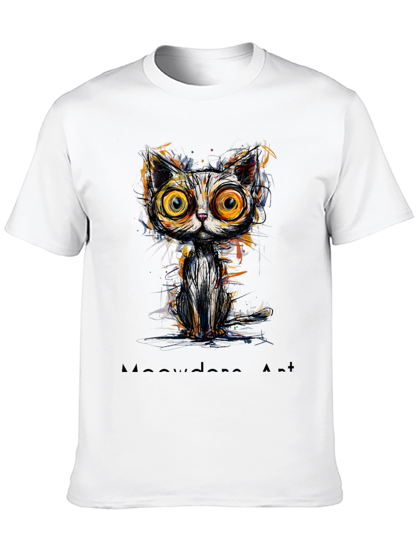 Abstract Cat Graphic Print Black T-Shirt
