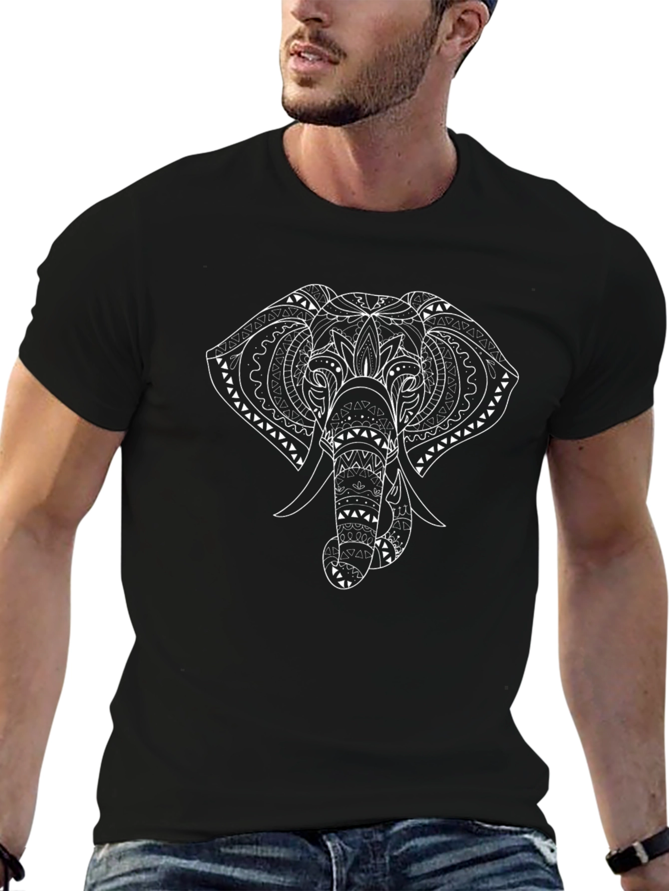 Elephant Graphic Tee - Black Cotton Casual