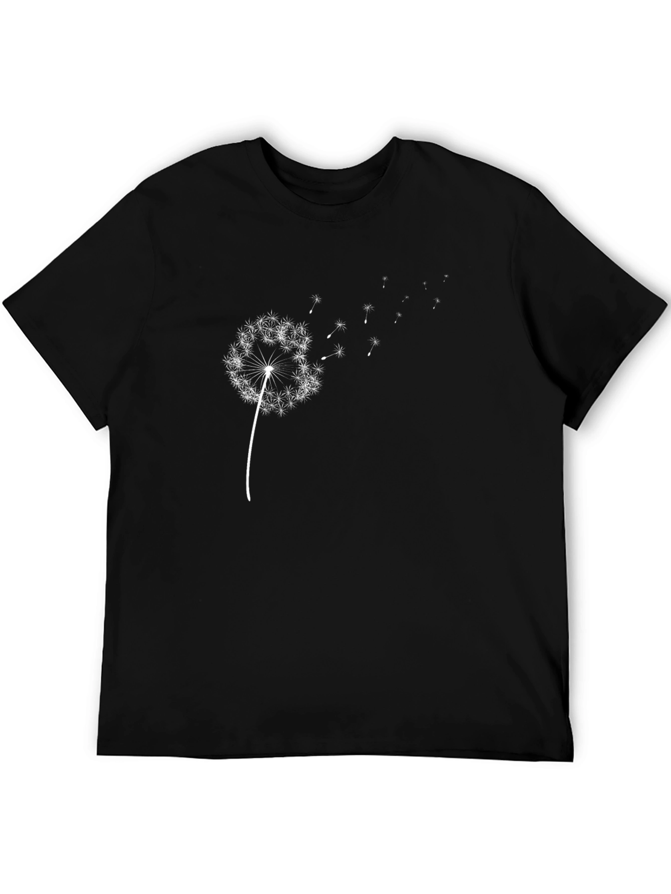 Dandelion Print Black T-Shirt - Casual Wear
