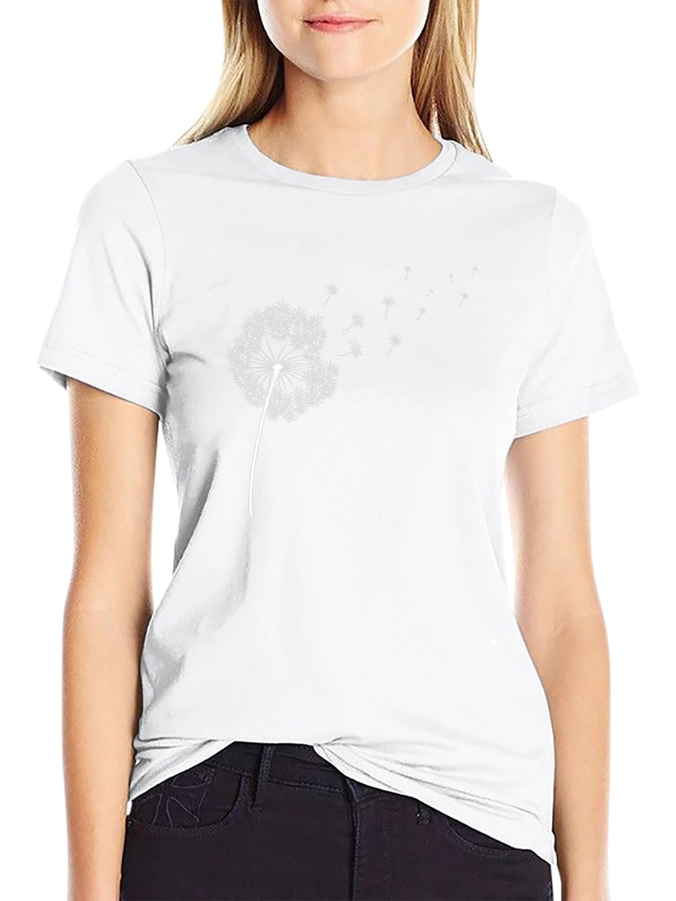 Dandelion Print Black T-Shirt - Casual Wear