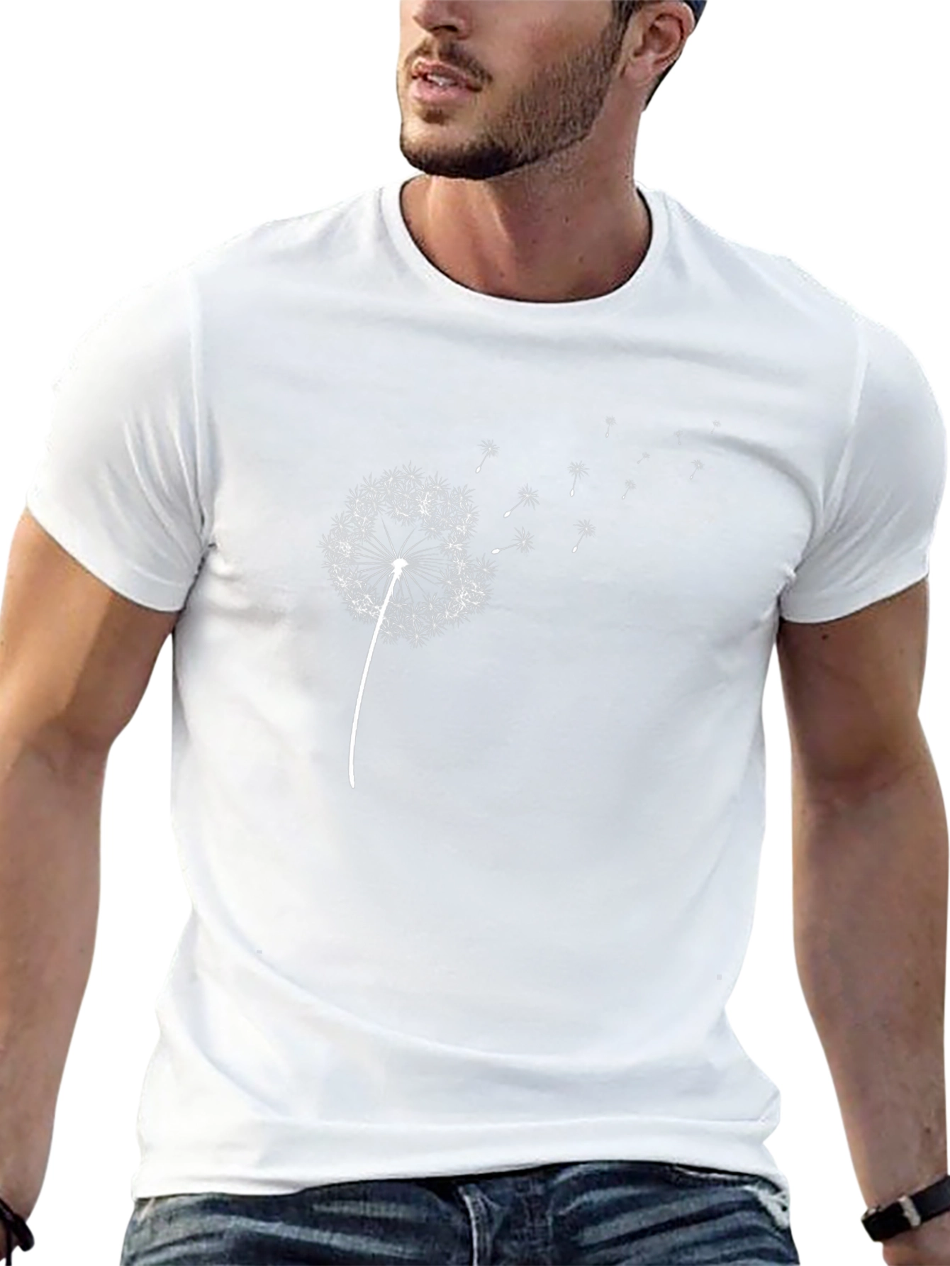 Dandelion Print Black T-Shirt - Casual Wear