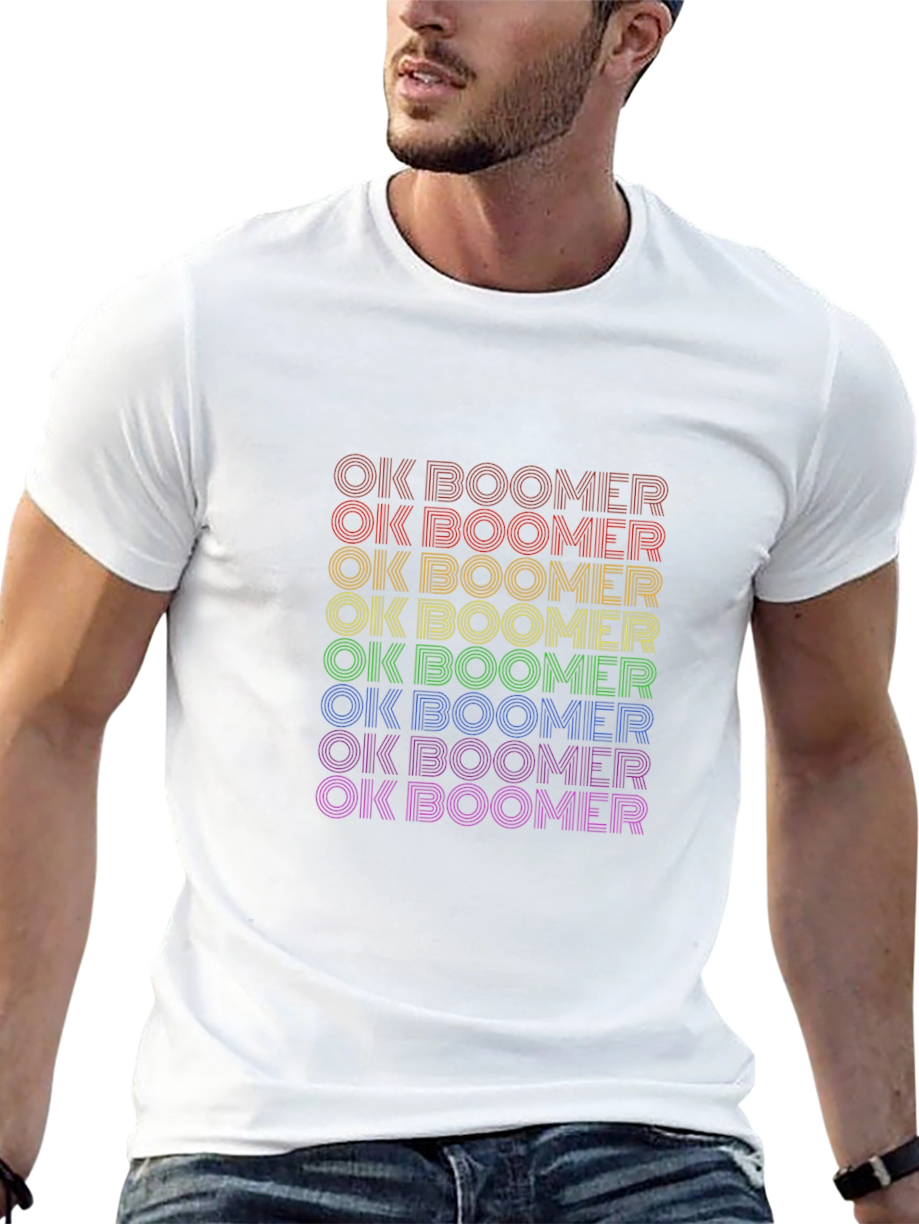 OK Boomer Rainbow Tee - Trendy Slogan T-Shirt