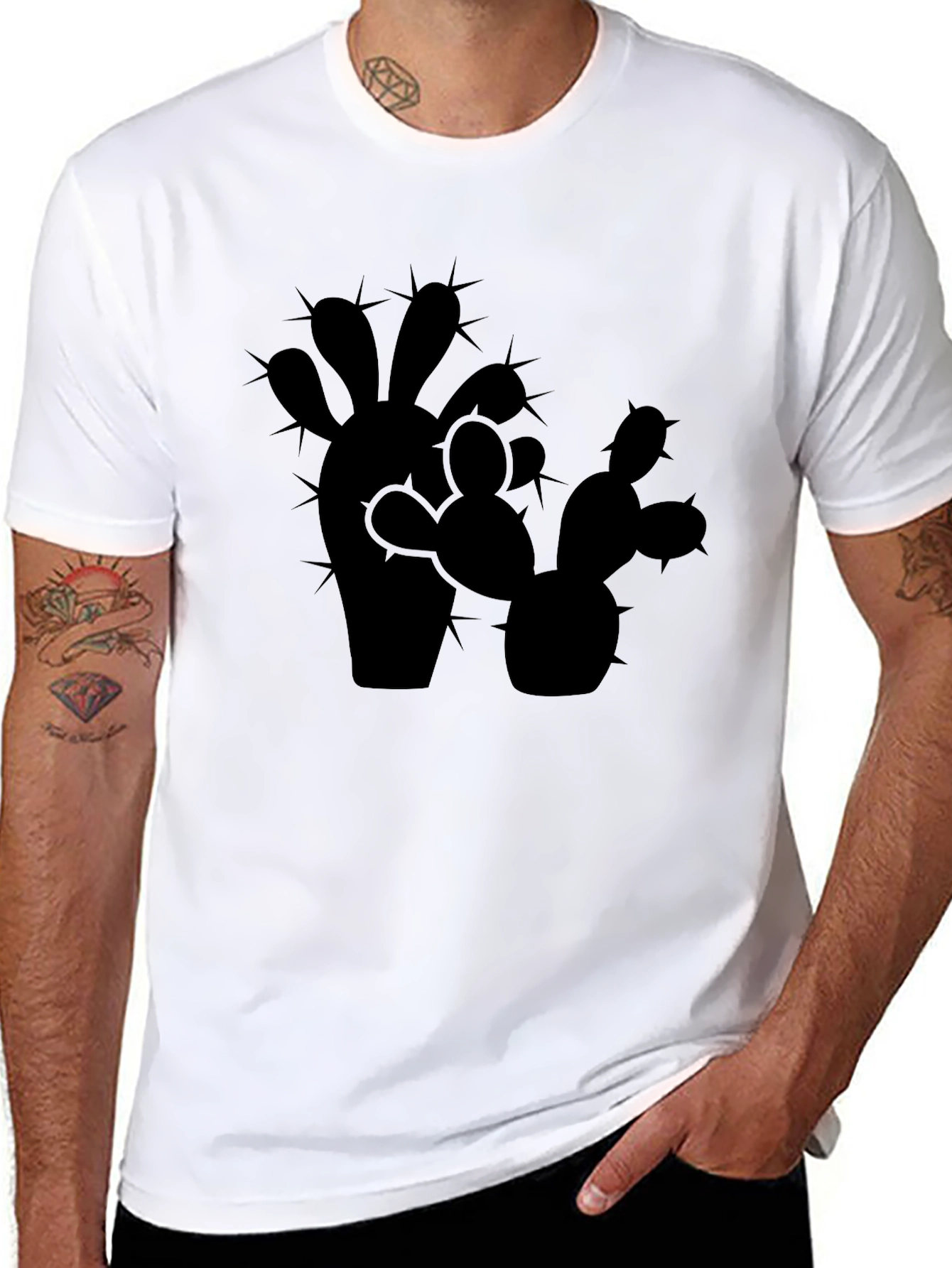Cactus Silhouette Mens Black Graphic Tee