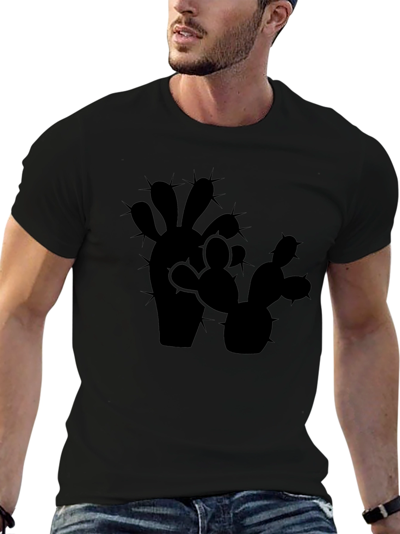 Cactus Silhouette Mens Black Graphic Tee