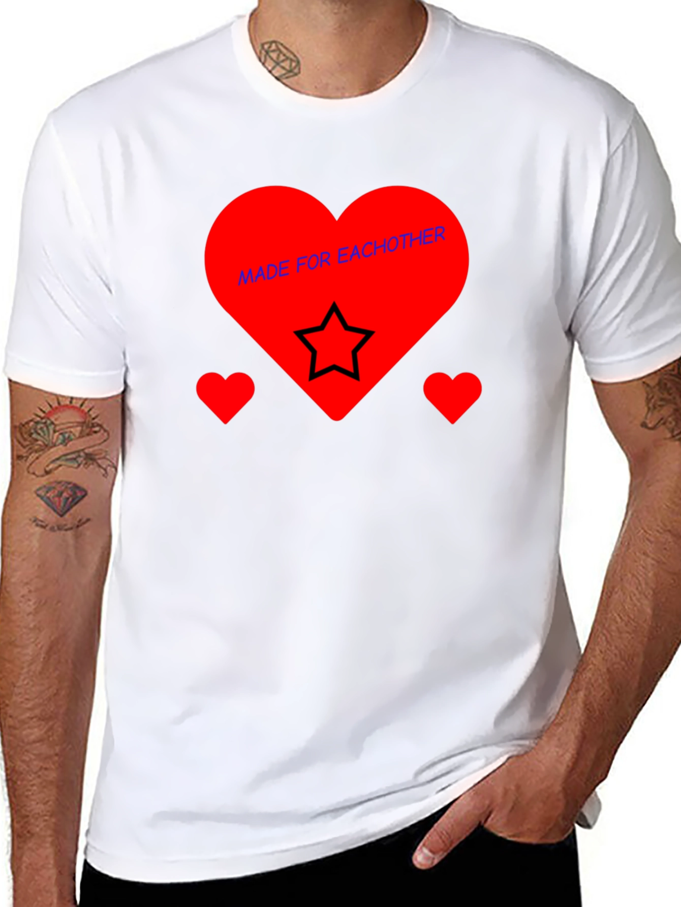 Romantic Heart Star Graphic Black T-Shirt