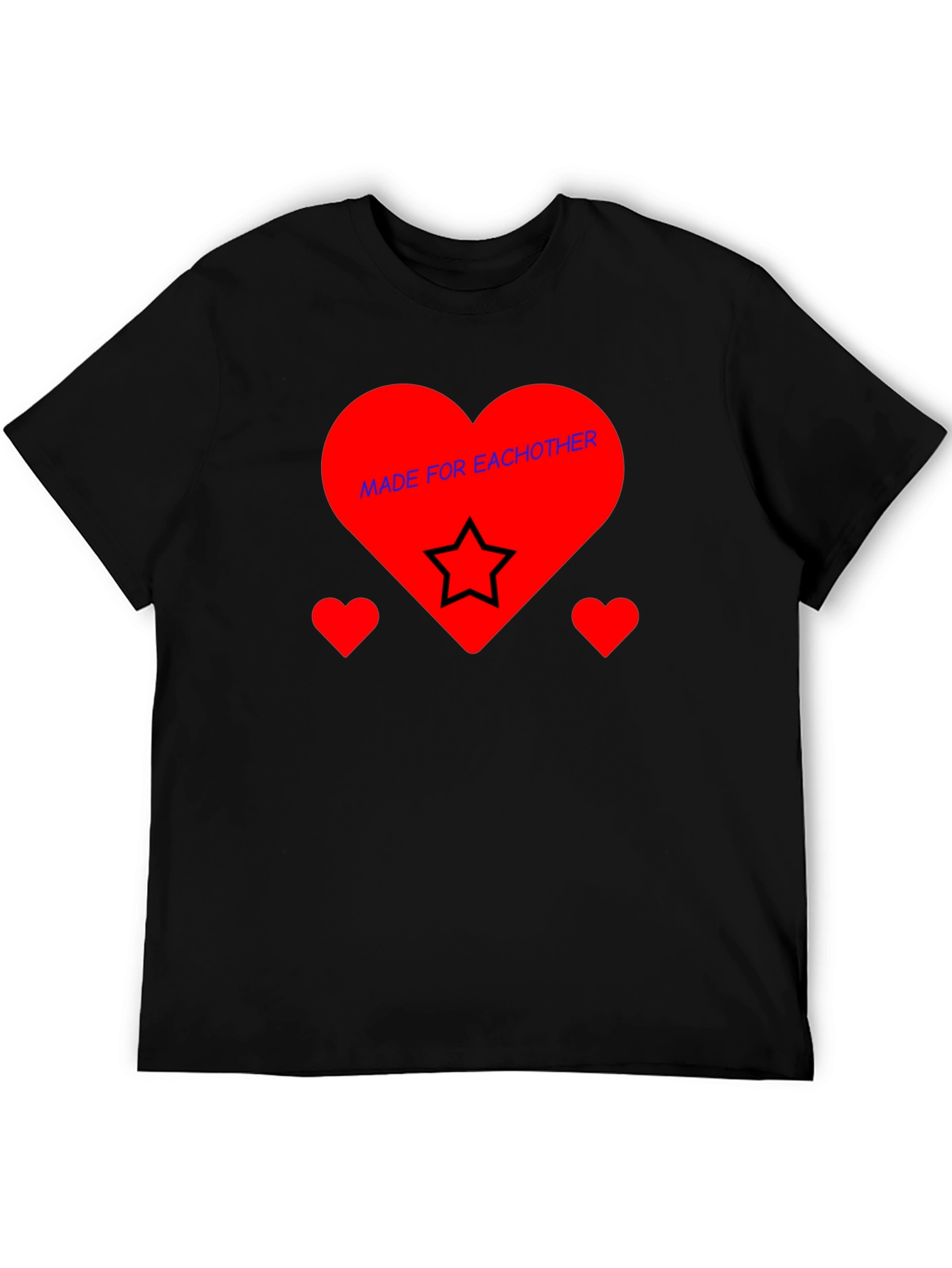 Romantic Heart Star Graphic Black T-Shirt