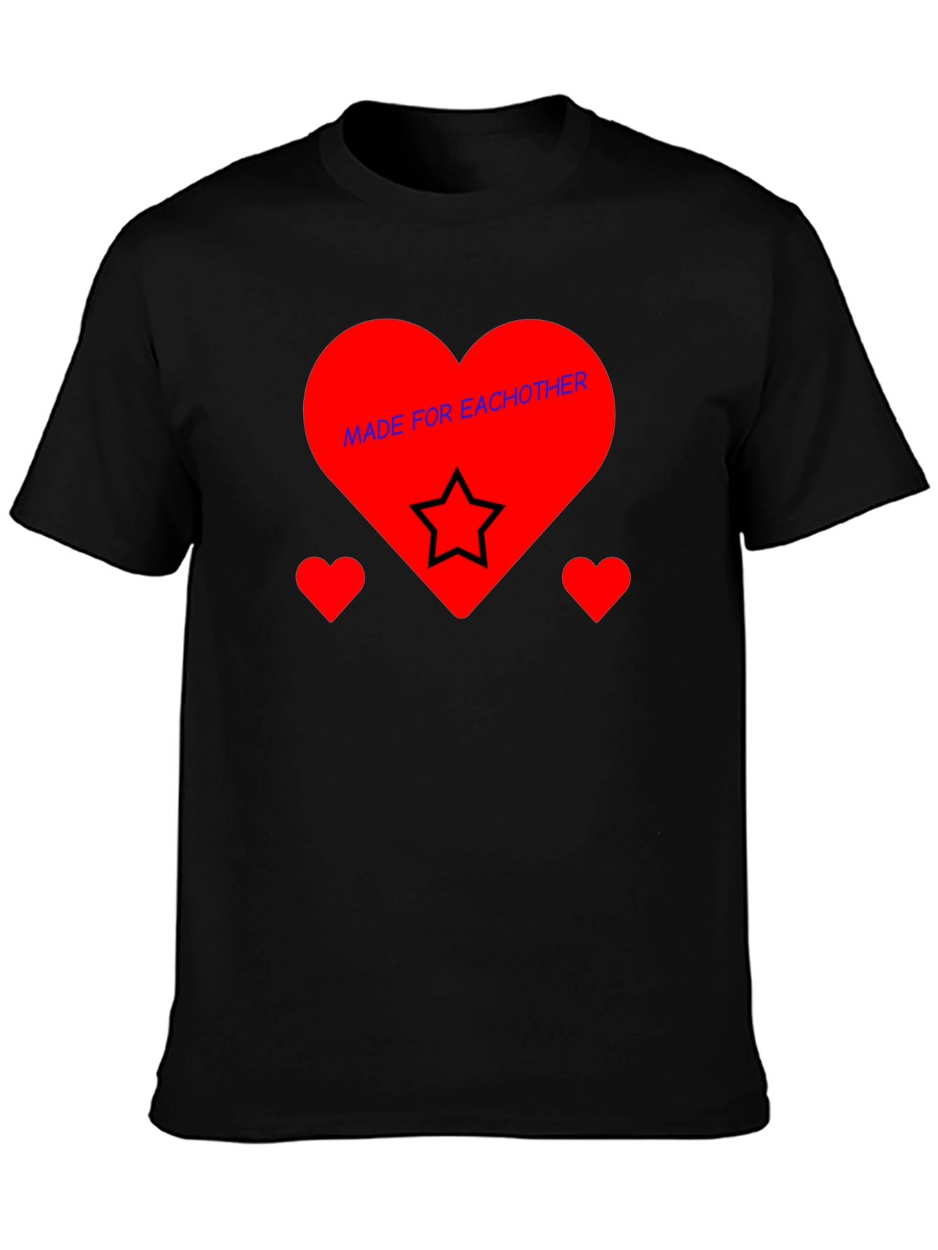 Romantic Heart Star Graphic Black T-Shirt