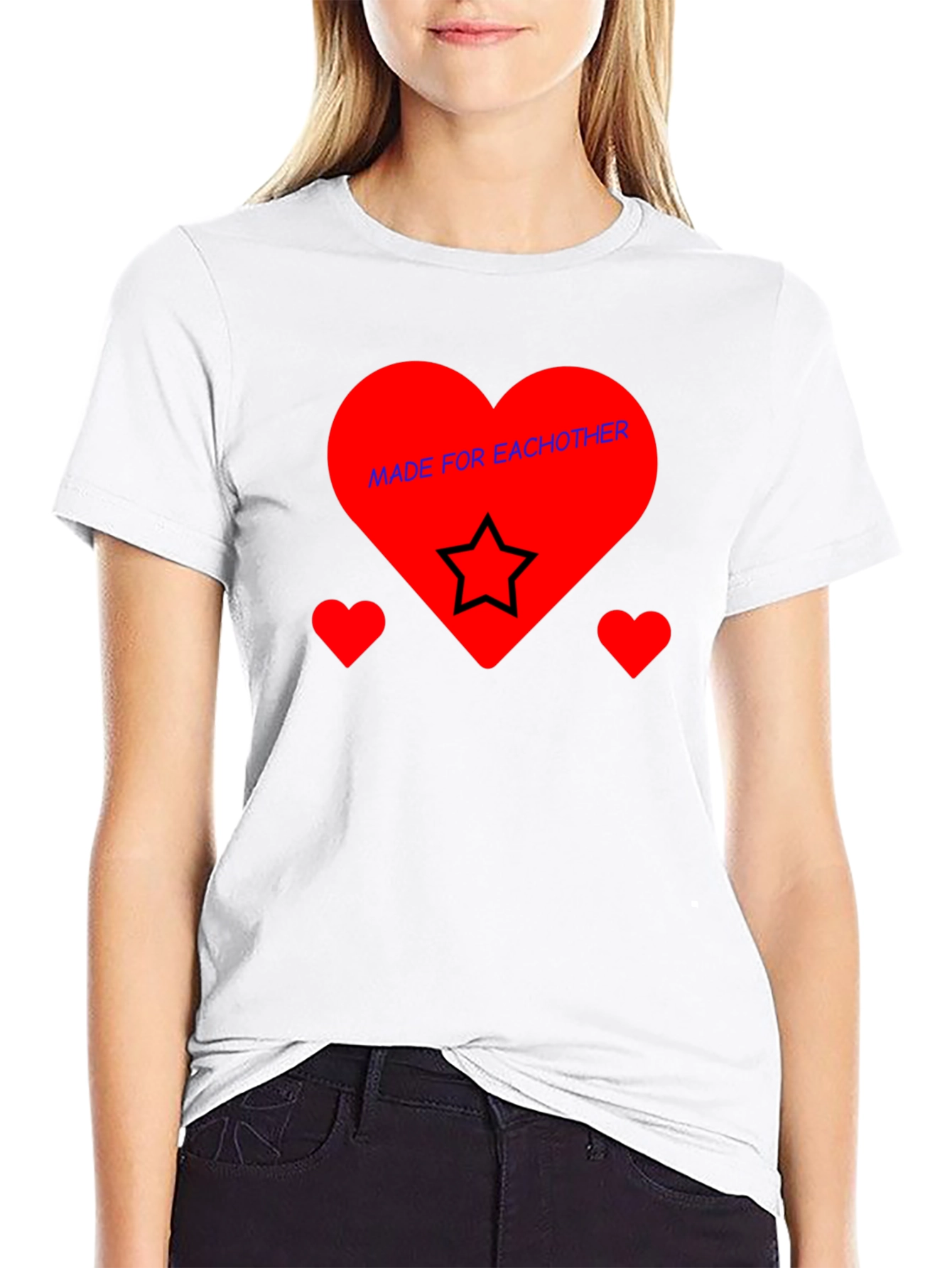 Romantic Heart Star Graphic Black T-Shirt
